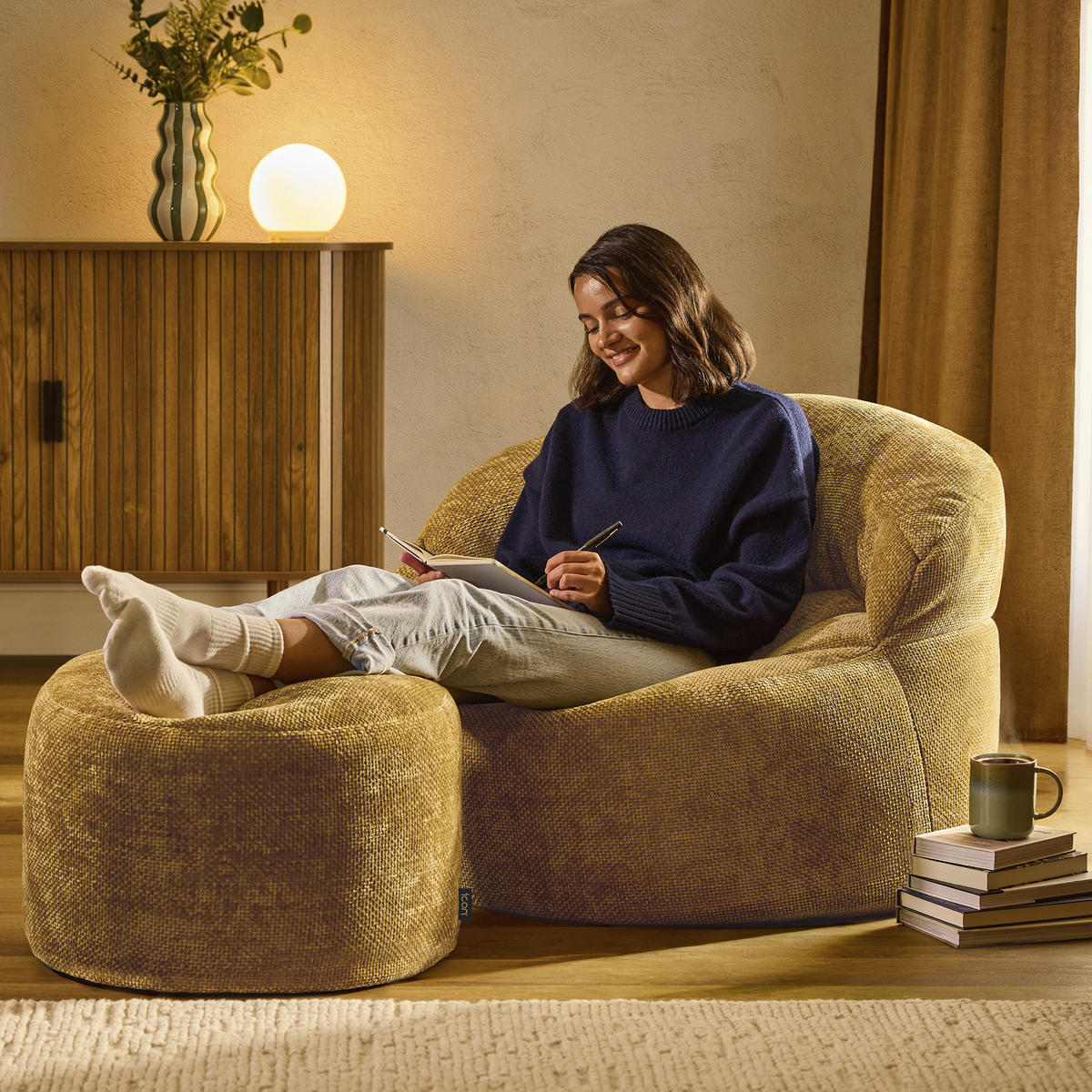 SITZSACK mit rundem Hocker Orb - Gelb, Textil (86/61/86cm) - icon