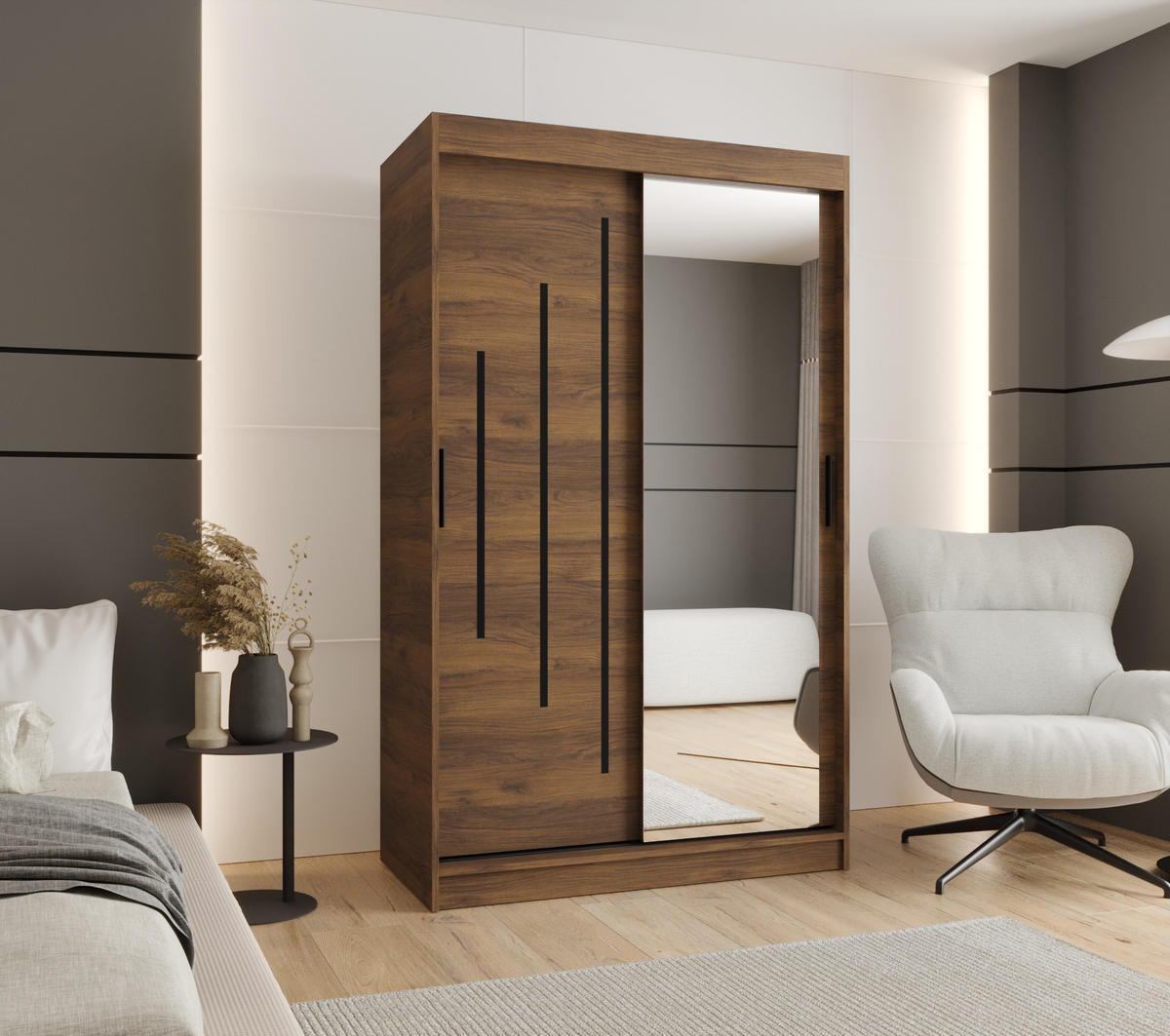 ŠATNÍ skříň s posuvnými dveřmi 200/120/62 2dveřová - černá/hnědá, dřevo/plast (120/200/62cm)