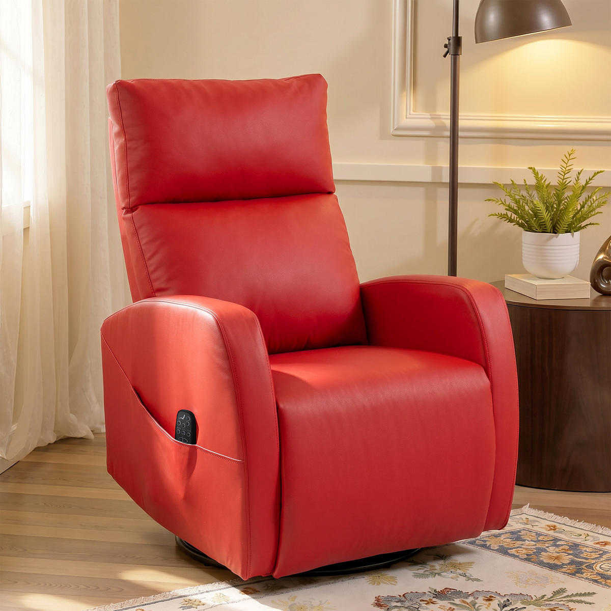 MASSAGESESSEL,LIEGEFUNKTION PU-Leder beheizte Fußstütze Fernbedienung,rot - Rot, Leder (73.5/86/97cm) - Vallsero