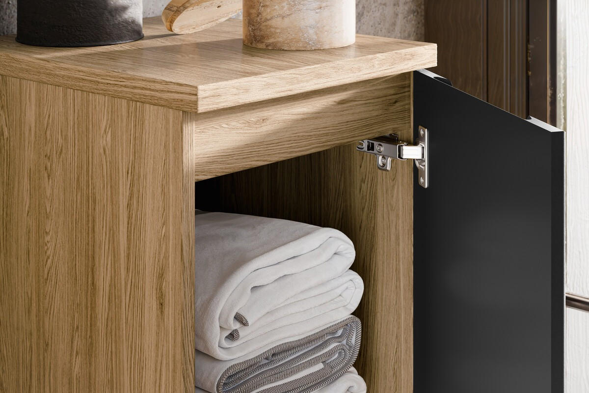 BADMÖBEL-SET 8 Teile - Luxor Black L BM111 in Schwarz/Geölte Eiche - Eichefarben/Schwarz, Holz (120/170/46cm)