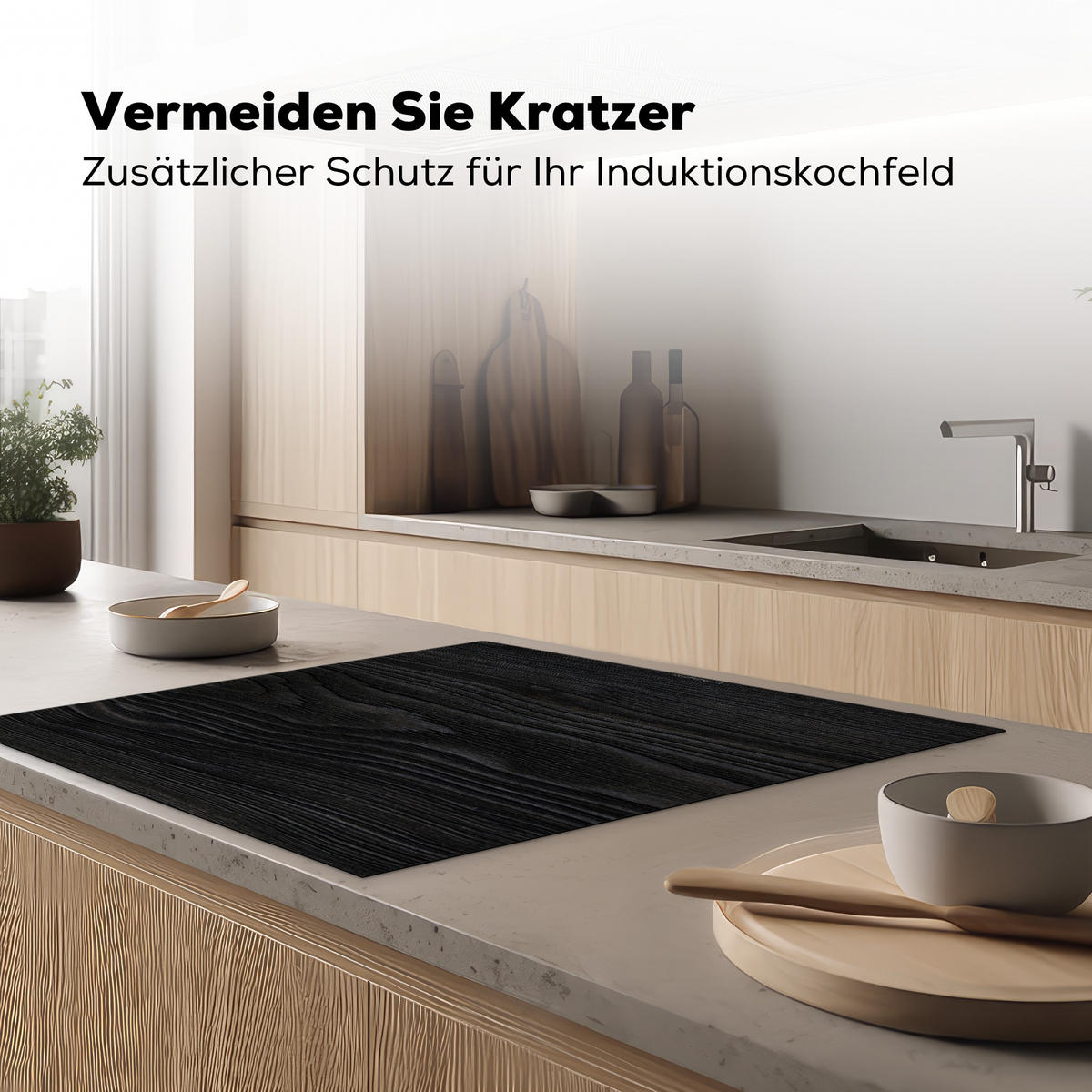 HERDABDECKPLATTE Schwarz - Holzoptik 78x78 cm - Schwarz, Kunststoff (78/78/0.2cm) - MuchoWow