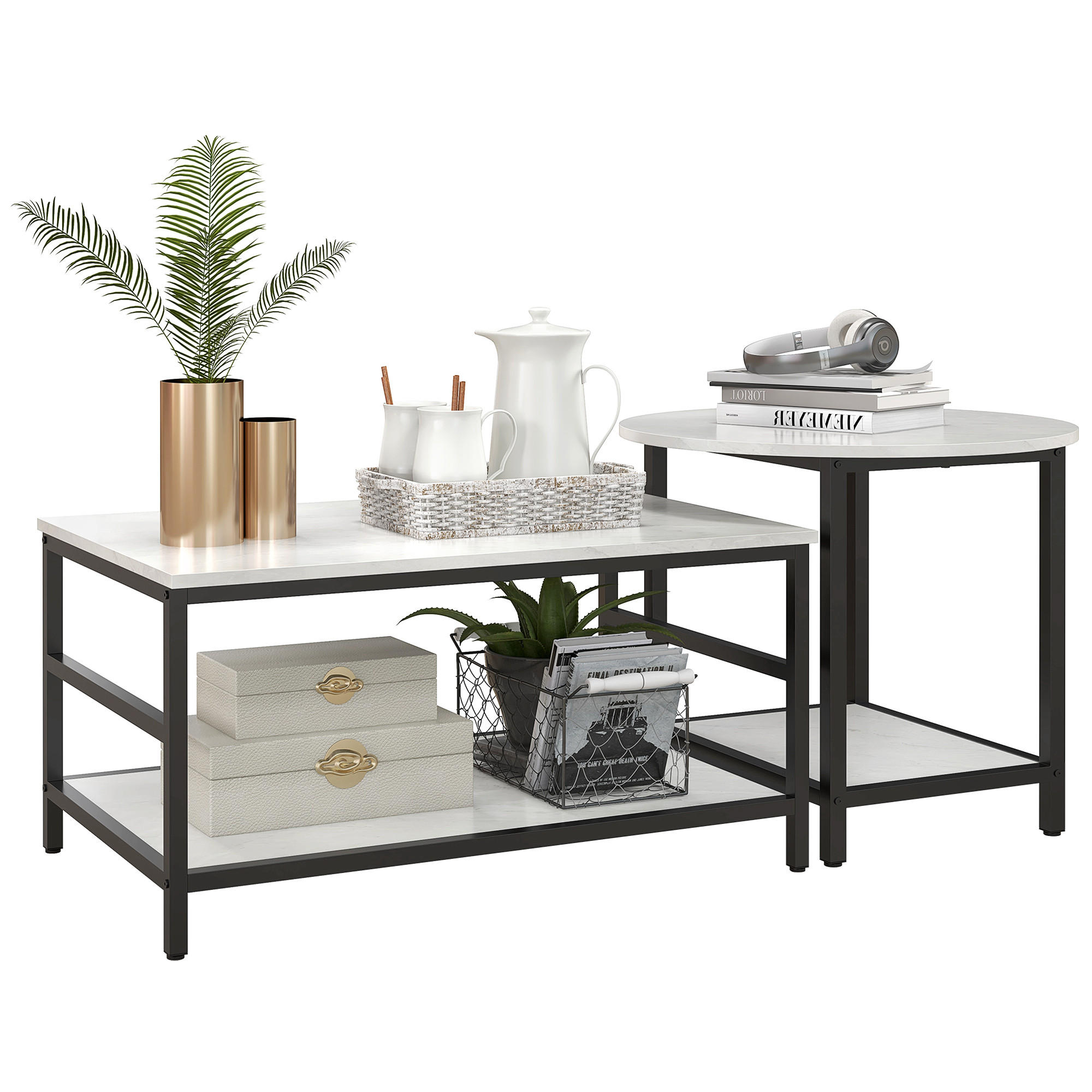 BEISTELLTISCH Weiß 2 Stück - Weiß, Naturmaterialien (80/54/41cm) - GiPP