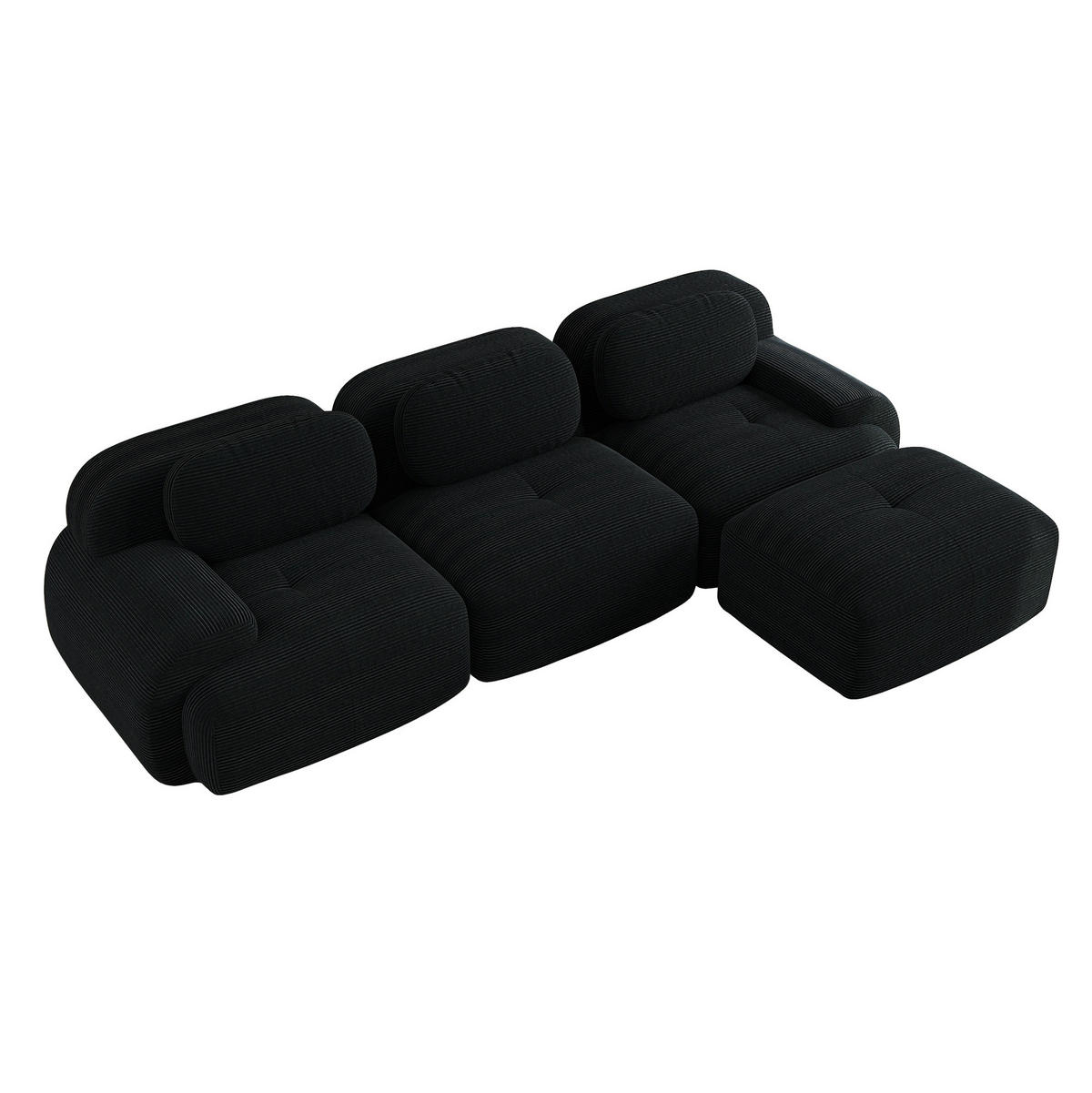 ECKSOFA modular rahmenlos Cordstoff Black 4-tlg. - Schwarz, Kunststoff (178/298cm) - Meubliv