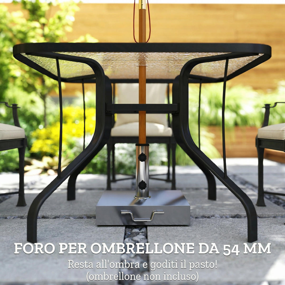 GARTENTISCH,QUADRATISCH Glas mit Schirmloch,schwarz - Schwarz, Metall (96.5/96.5/72cm) - Vallsero