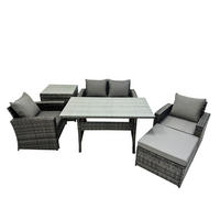 GARTENMÖBELSET mit 2 Sesseln,Zweisitzer,Esstisch,Hocker,Beistelltisch Polyrattan Dunkelgrau 5-Sitzer - Dunkelgrau/Grau, Glas/Kunststoff - Fimous