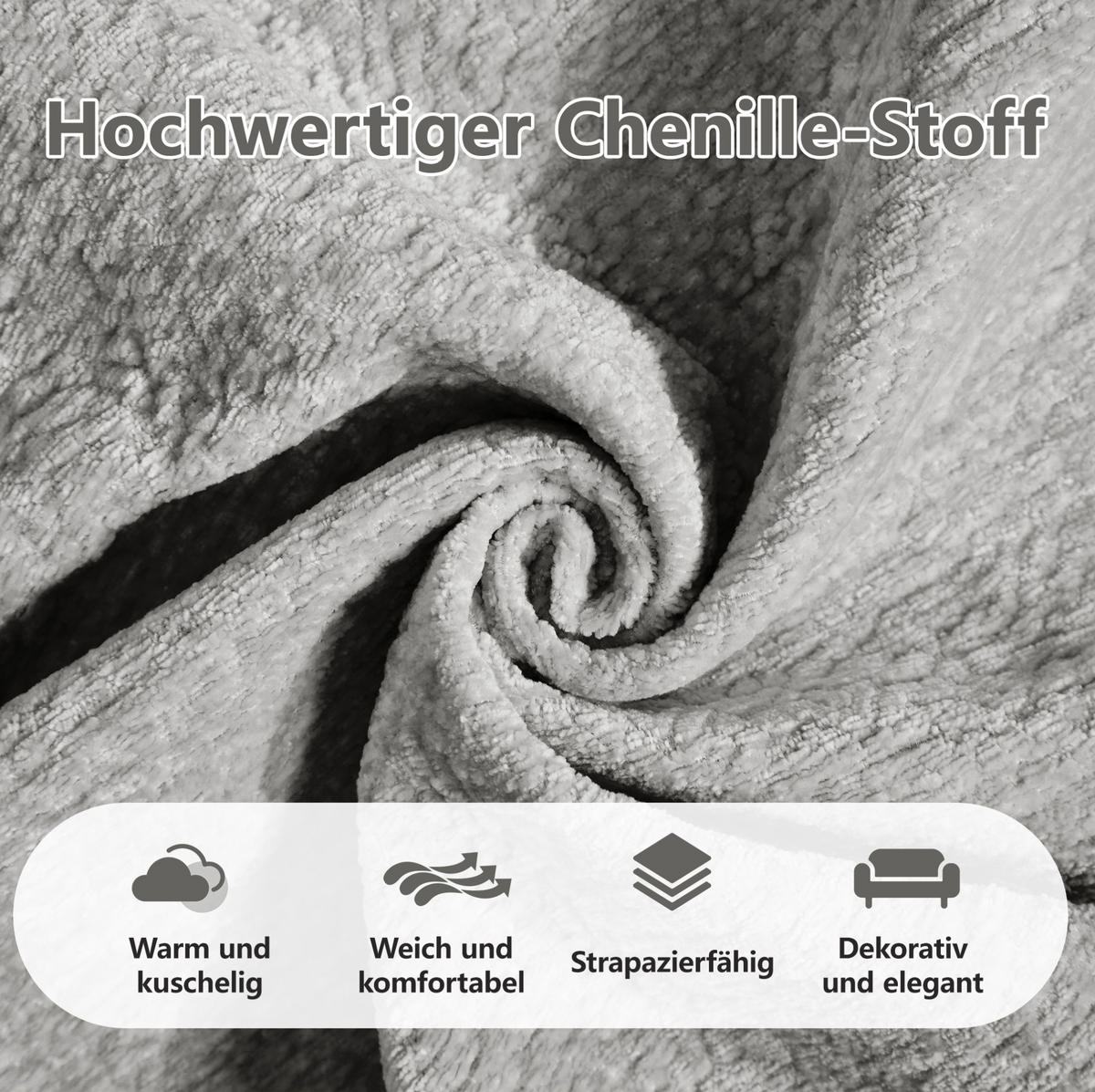 SOFA 260/86/90 cm in Hellgrau aus Chenille mit Steppnaht und Modulsystem - Hellgrau, Textil (86/90/260cm) - Flora Grace