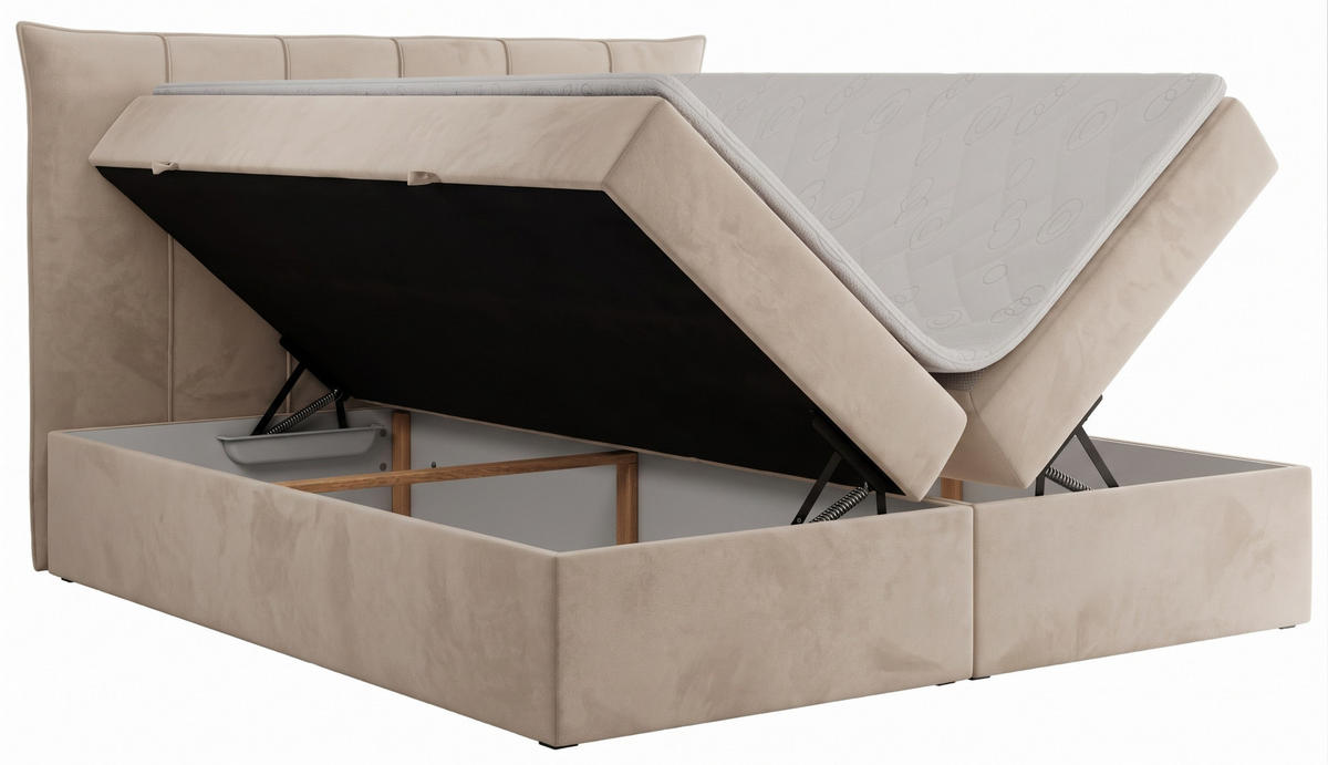 BOXSPRINGBETT PREMIUM 10, 160 x 200 cm, Bettkasten, H3, beige - Beige, Textil (160/200cm) - Labett