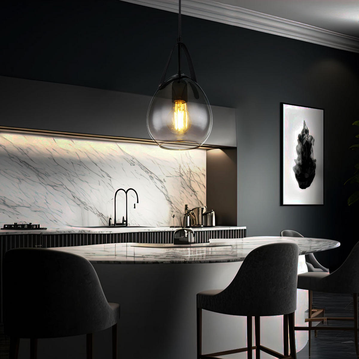 HÄNGELEUCHTE Metall Schwarz rauch - Schwarz, Glas (15/15/120cm) - Globo Lighting