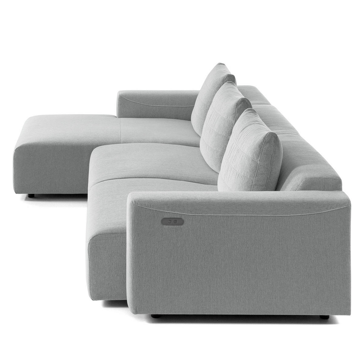 3-SITZER ECKSOFA mit Longchair - Webstoff - Hellgrau/Schwarz, Kunststoff/Textil (320/170cm) - home24