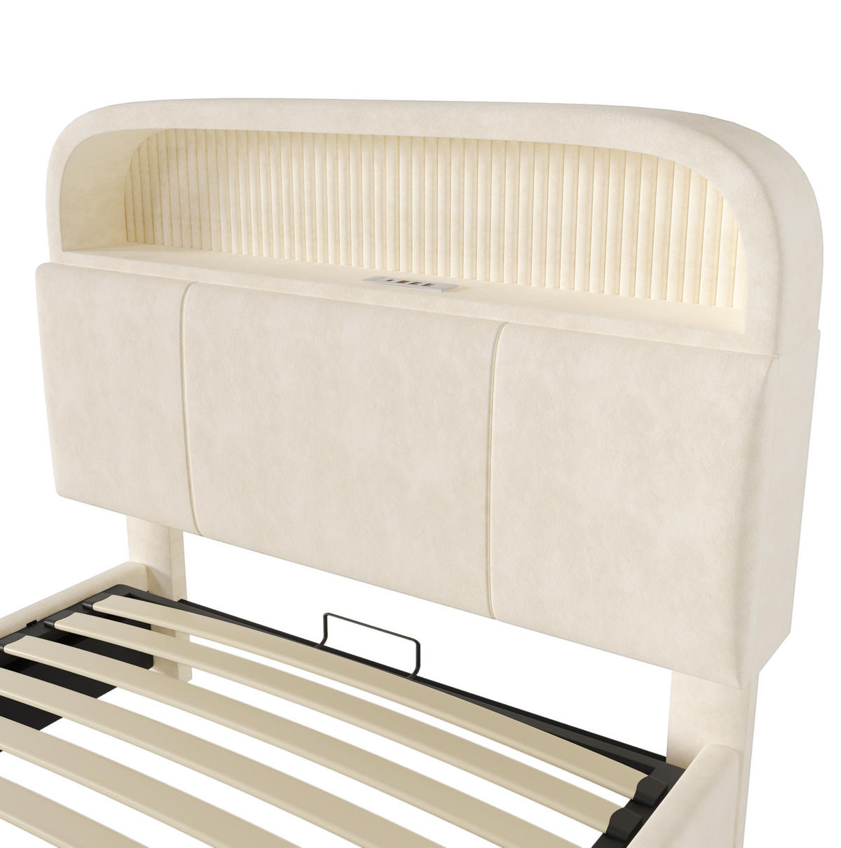 POLSTERBETT aus Samt 90x200 cm in Beige mit LED-Beleuchtung & Ladestation - Beige, Textil (90/200cm) - Modfu