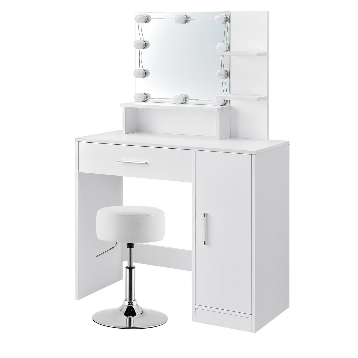 SCHMINKTISCH Zoey mit Schrank und Hocker Tonia - Weiß, Holz (38/137/90cm) - Juskys