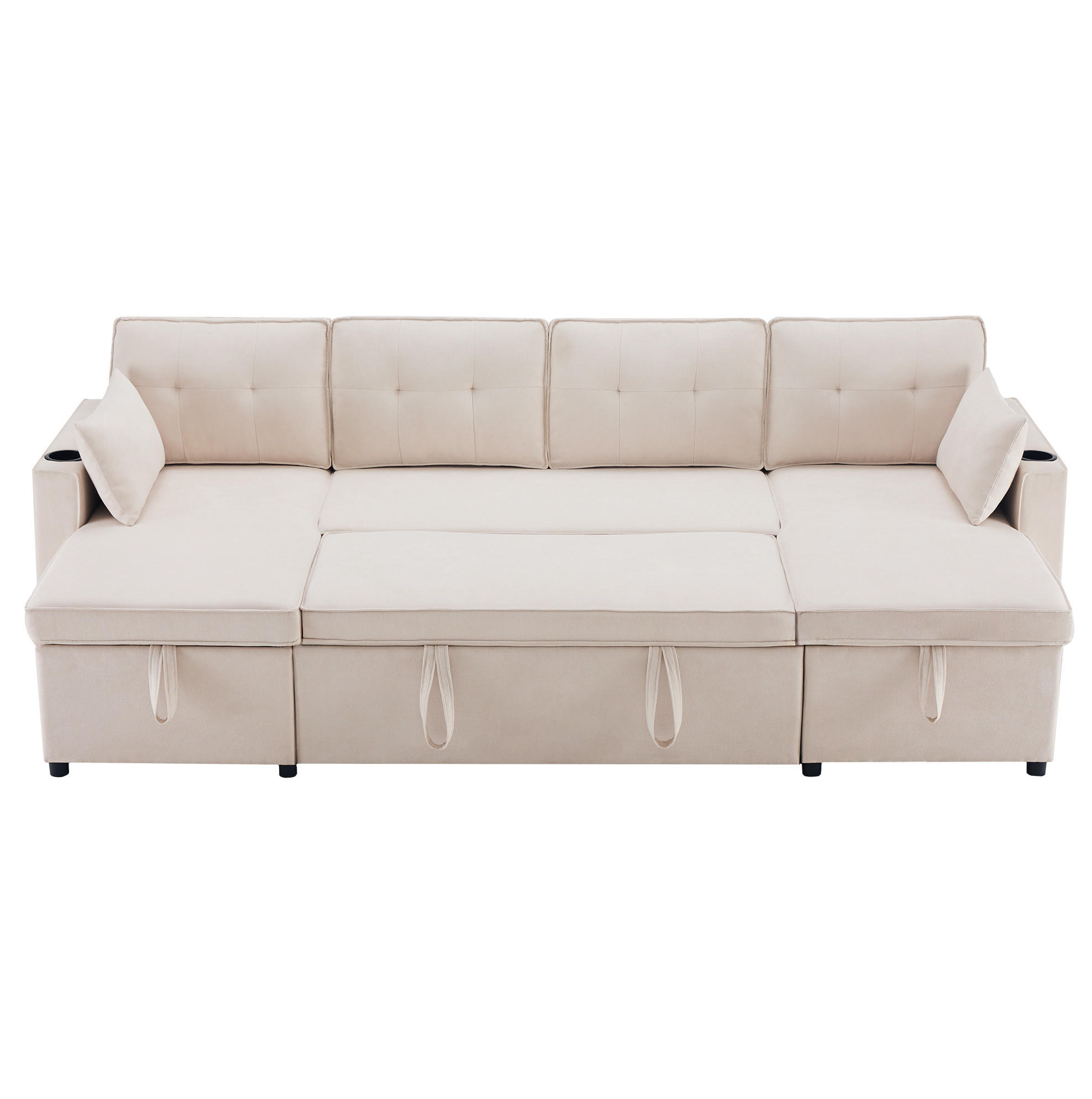 SCHLAFSOFA 270/130/86 cm in Beige – ausziehbar mit Stauraum und Getränkehaltern - Beige, Textil (130/86/270cm) - BEAOK