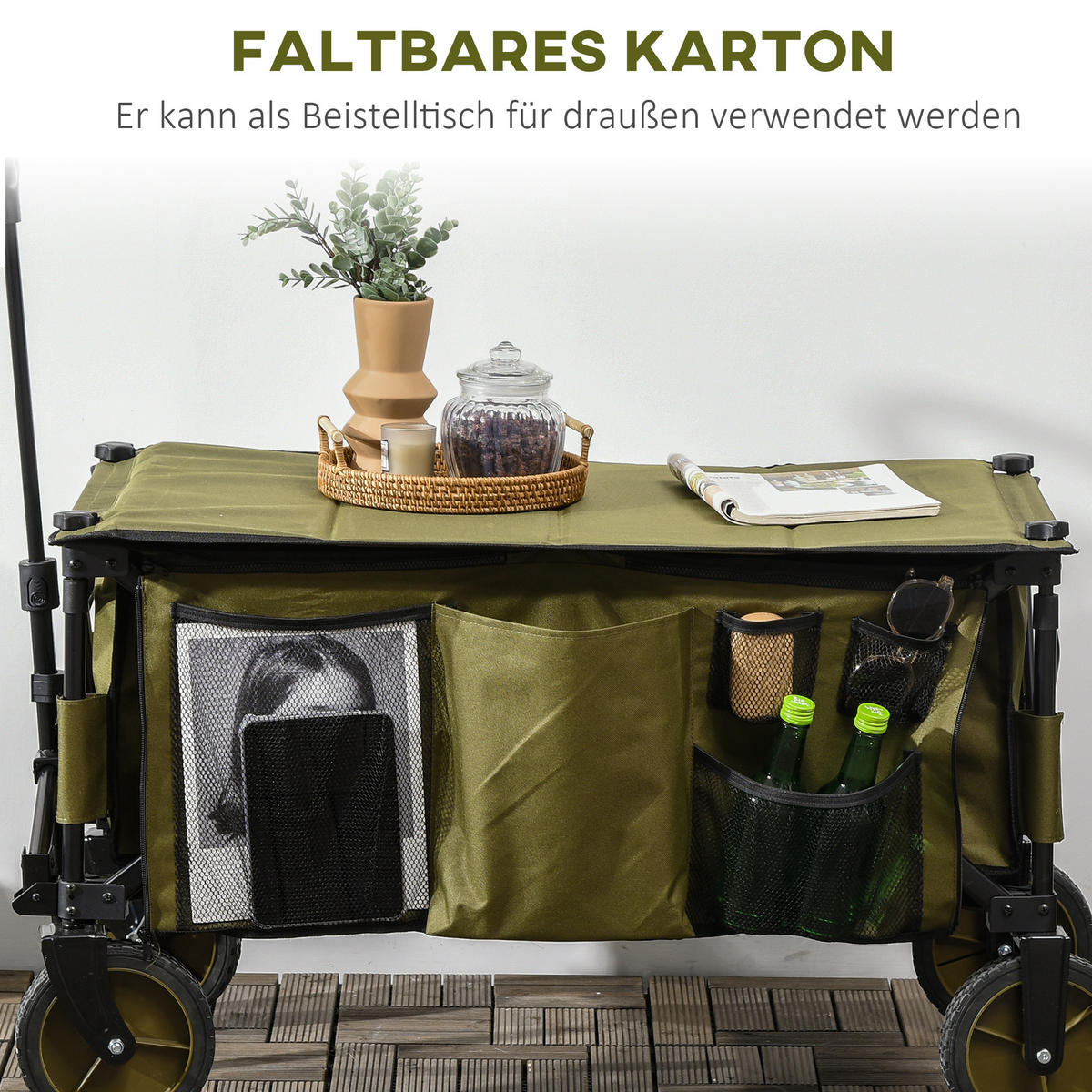 BOLLERWAGEN Faltbar - Grün, Metall (55/93/108cm) - Outsunny