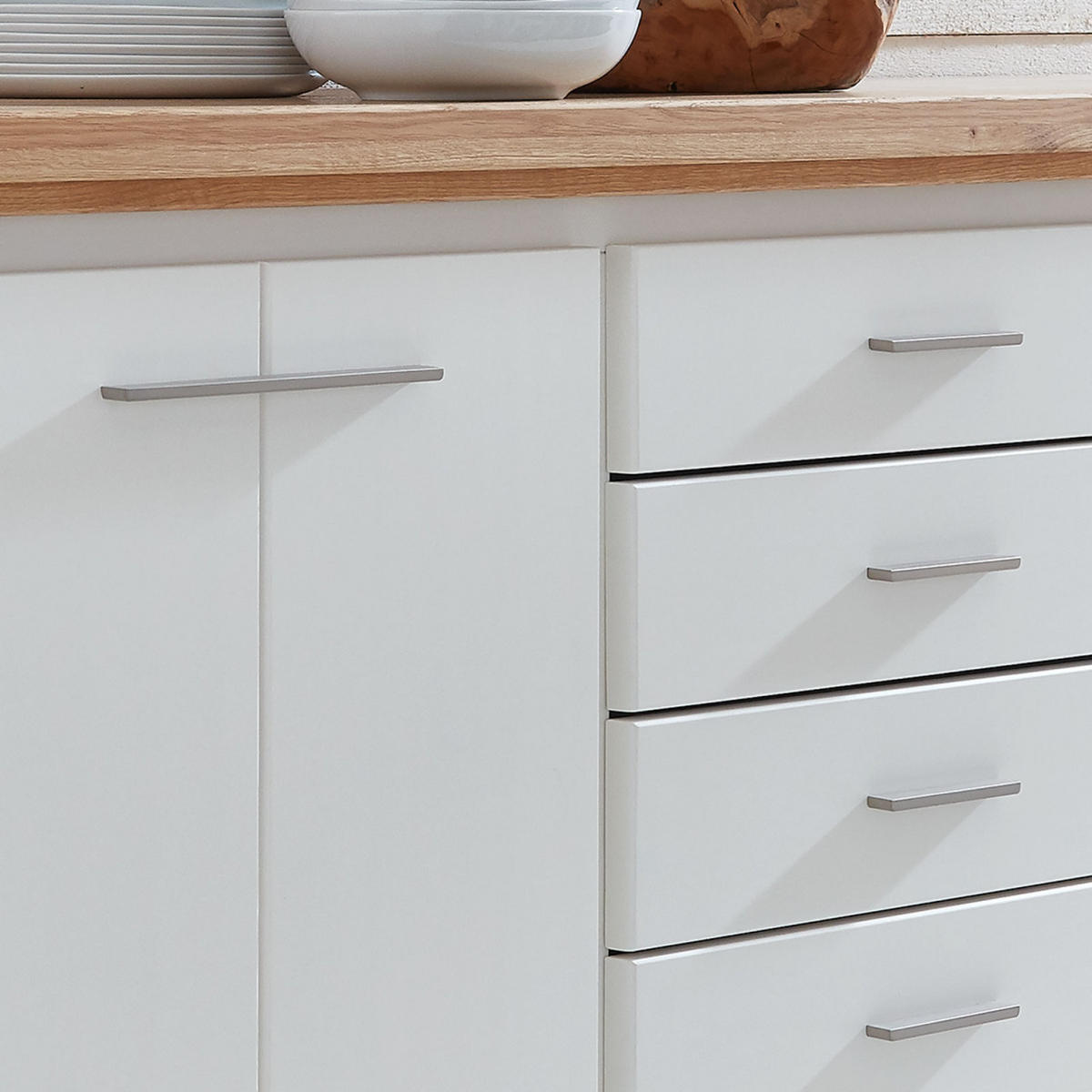 SIDEBOARD 4-trg 4 Schubladen weiß Olbia Wildeiche 202/45/82 cm - Weiß/Braun, Holz (202/82/45cm) - Casamia Massive Möbel