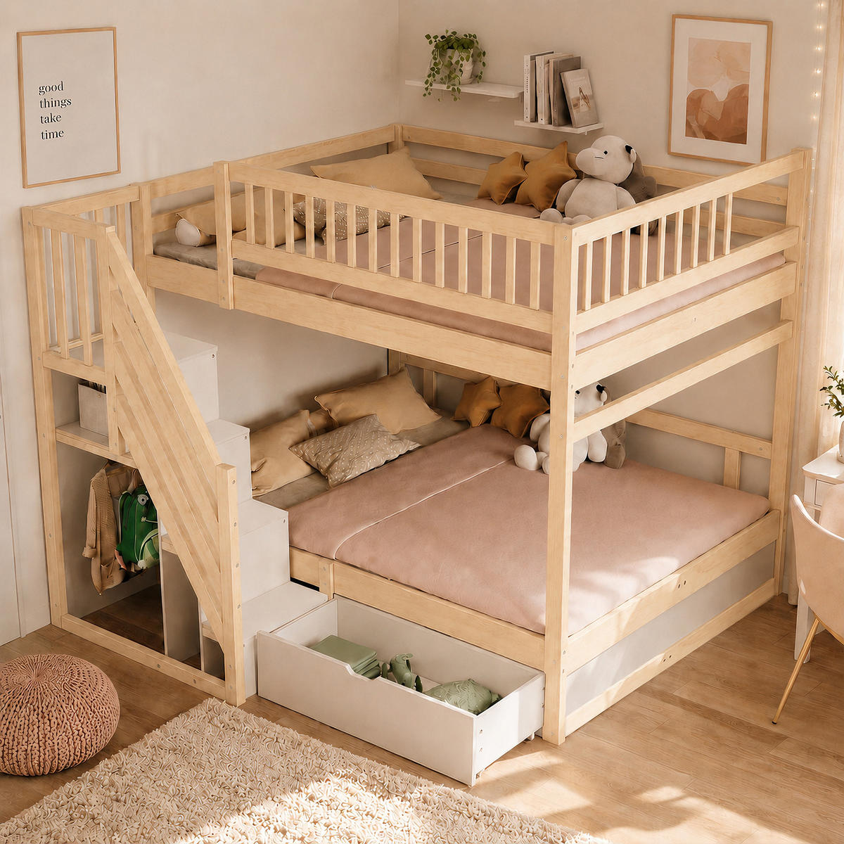 ETAGENBETT mit Stauraum 140x200 cm Massivholz Wood - Birnbaumfarben, Holz (140/200cm) - Meubliv