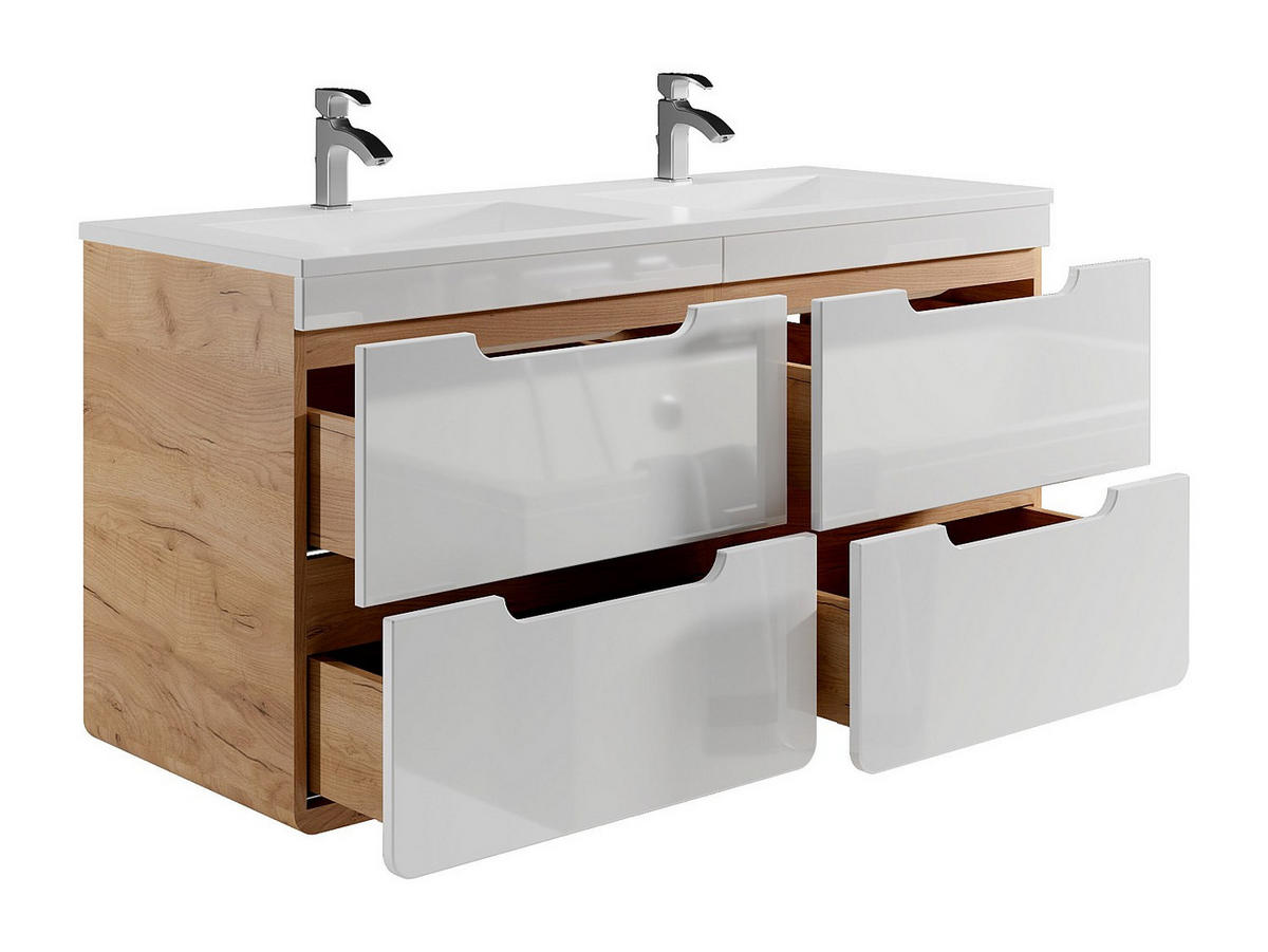 DOPPELWASCHTISCH - 120cm x 46cm - Holzspan - naturfarben hell, weiß - ARUBA - Naturfarben, Holz (120/59/46cm) - Vente-Unique