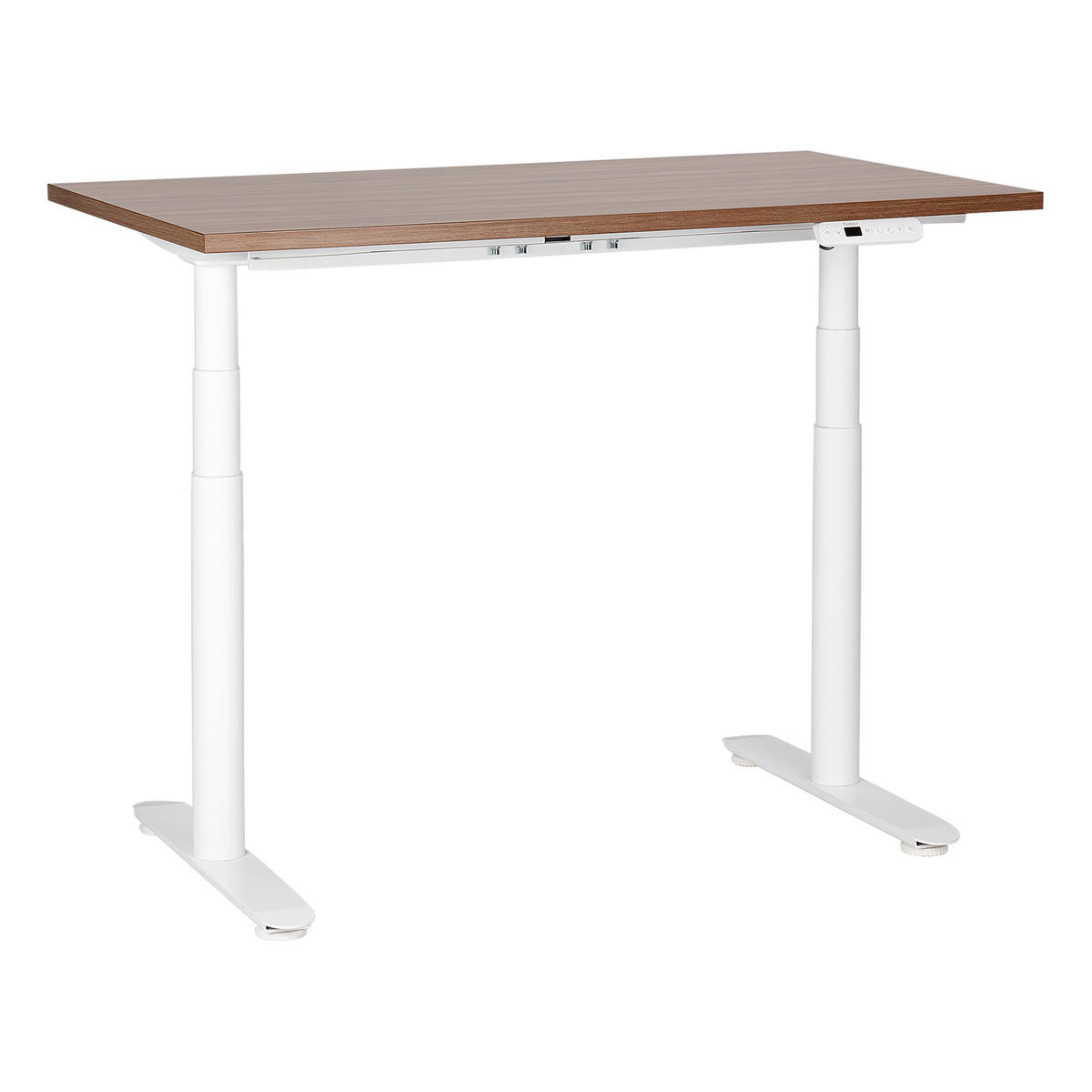 SCHREIBTISCH braunweiß 120/72 cm elektrisch höhenverstellbar Destin IV - Dunkelbraun/Weiß, Holz (72/120/67cm) - Beliani