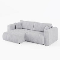 ECKSOFA RIVA Links Hellgrau Cord-Stoff L-Form Couch mit Schlaffunktion & Bettkasten - Hellgrau/Schwarz, Holz (255/160cm) - Barchello