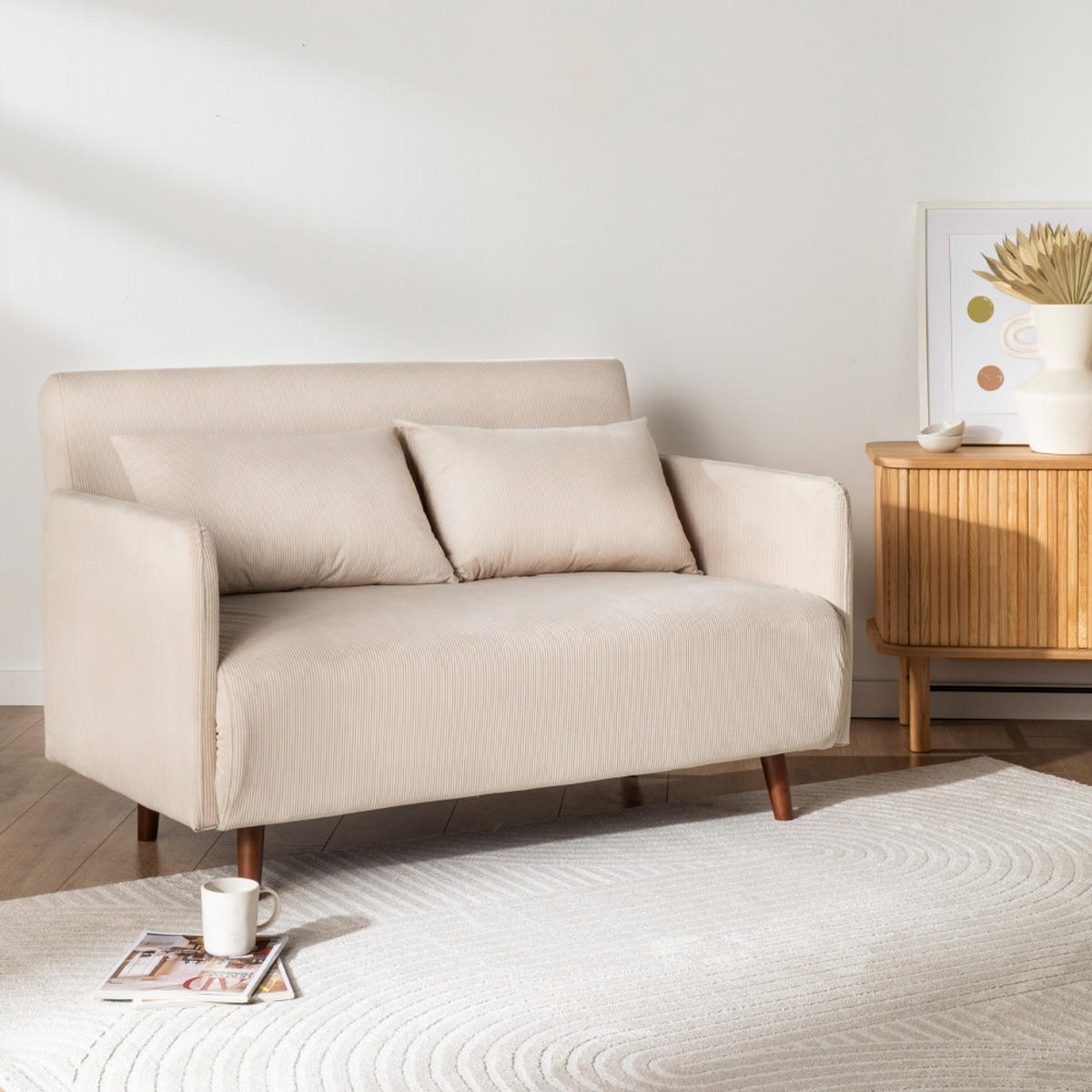 BETTSOFA - Beige - Beige, Textil (132/80/88cm) - Drawer