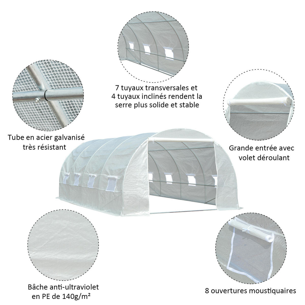GEWÄCHSHAUS DE-11929 18 m² mit 8 Fenstern Weiß - Weiß, Kunststoff (300/200/600cm) - ComfortXL