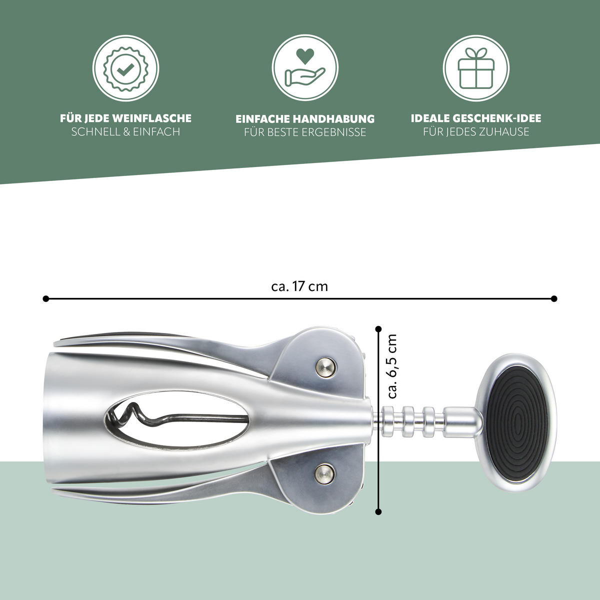 KORKENZIEHER, silber, Kunststoff - Zinkfarben, Metall (4.5cm) - bremermann