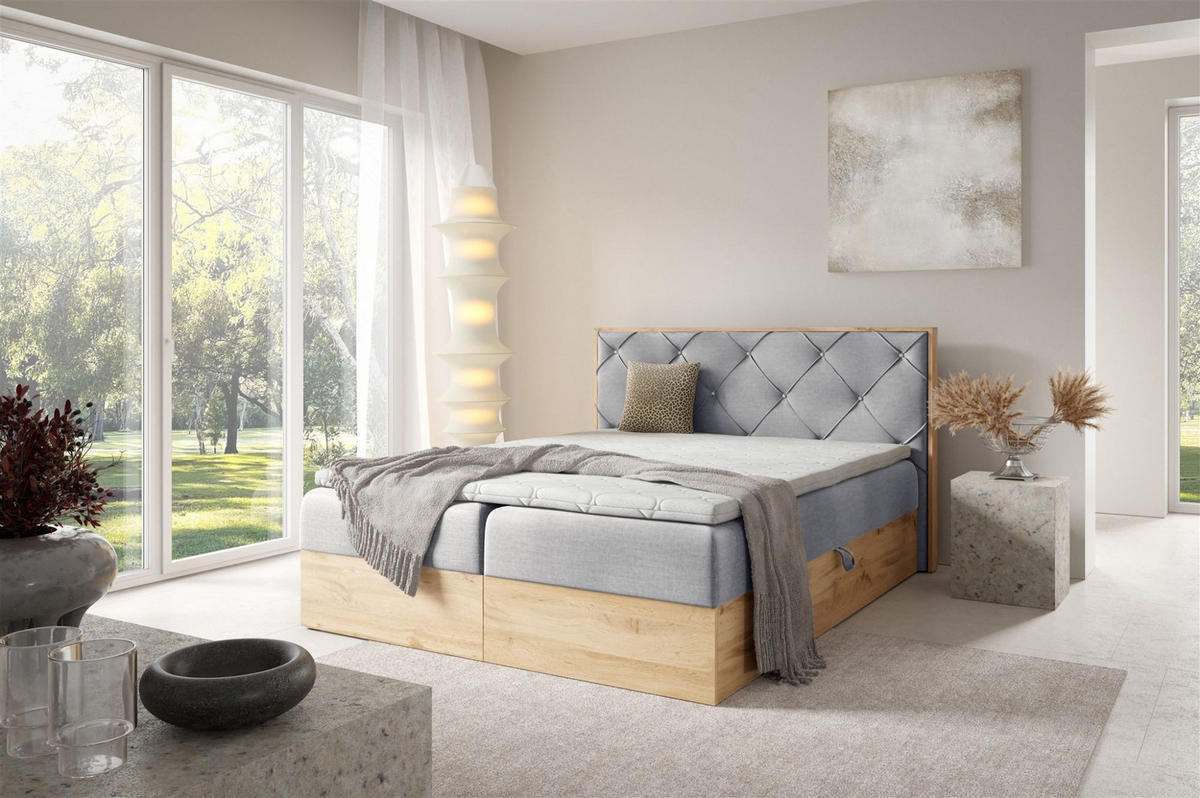 BOXBETT Helios Premium - Hellgrau, Holzwerkstoff/Textil (200/200cm) - Fun Möbel