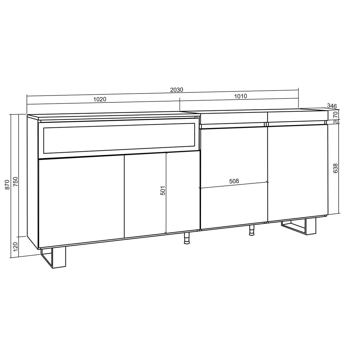 SIDEBOARD Elektrokamin, eiche, schwarz, 200/35/87cm - Multicolor, Holzwerkstoff (200/87/35cm) - Skraut Home