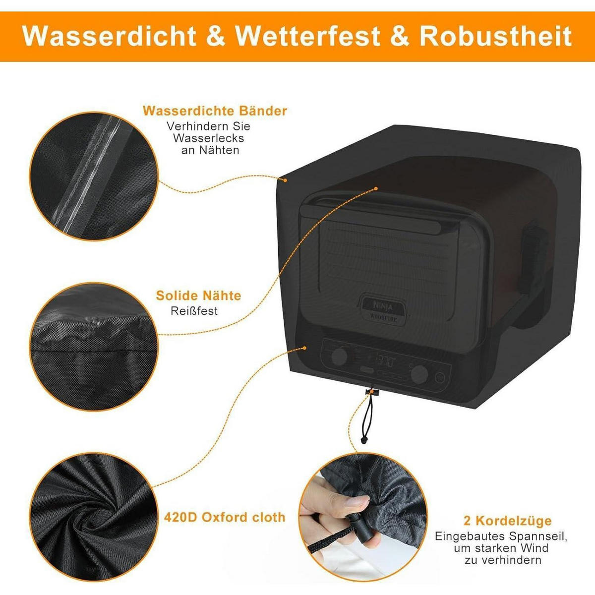 ABDECKUNG für Outdoor-Ofen 52 x 52 x 37 cm Schwarz - Schwarz, Textil (45/39/58cm)