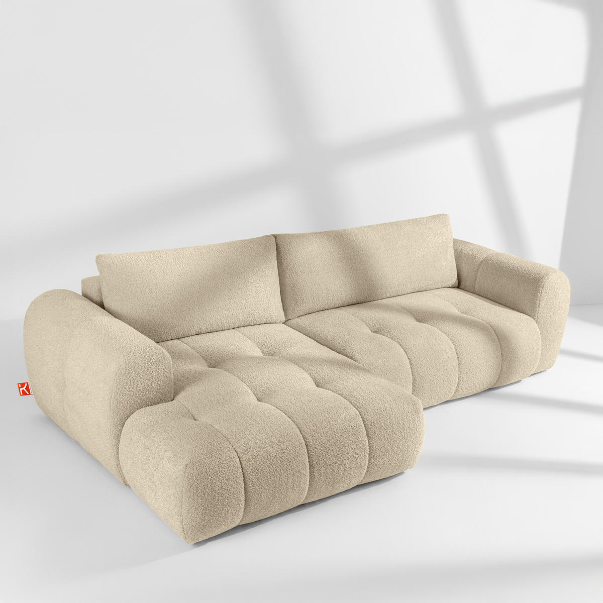 ECKSOFA LINKS LIRA, Hellbeige, Bouclé - Beige, Holz/Holzwerkstoff (295/112cm) - KONSIMO®
