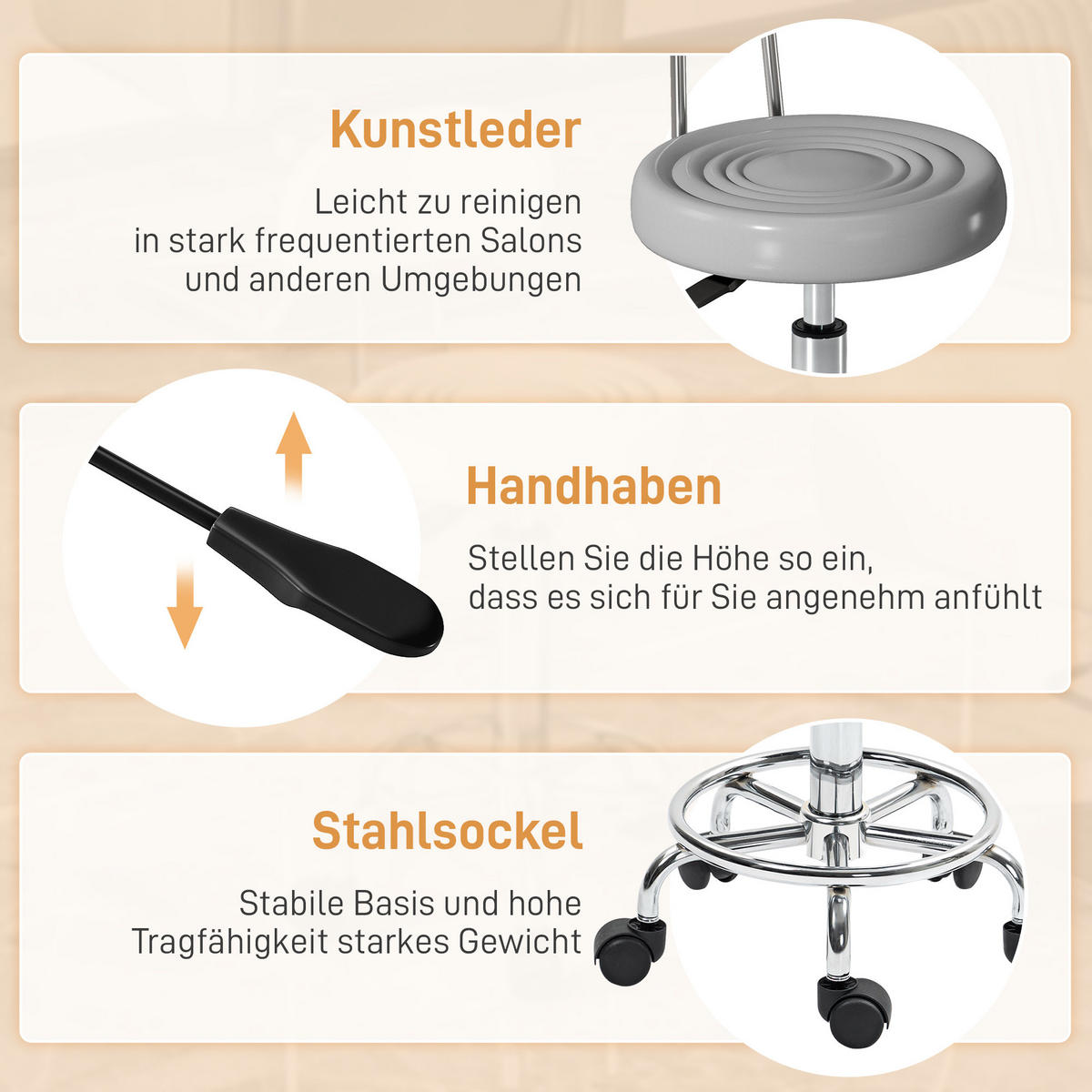 ROLLHOCKER Höhenverstellbar Grau 40.0/32.0/86.0 cm - Grau, Textil (32/86/40cm)