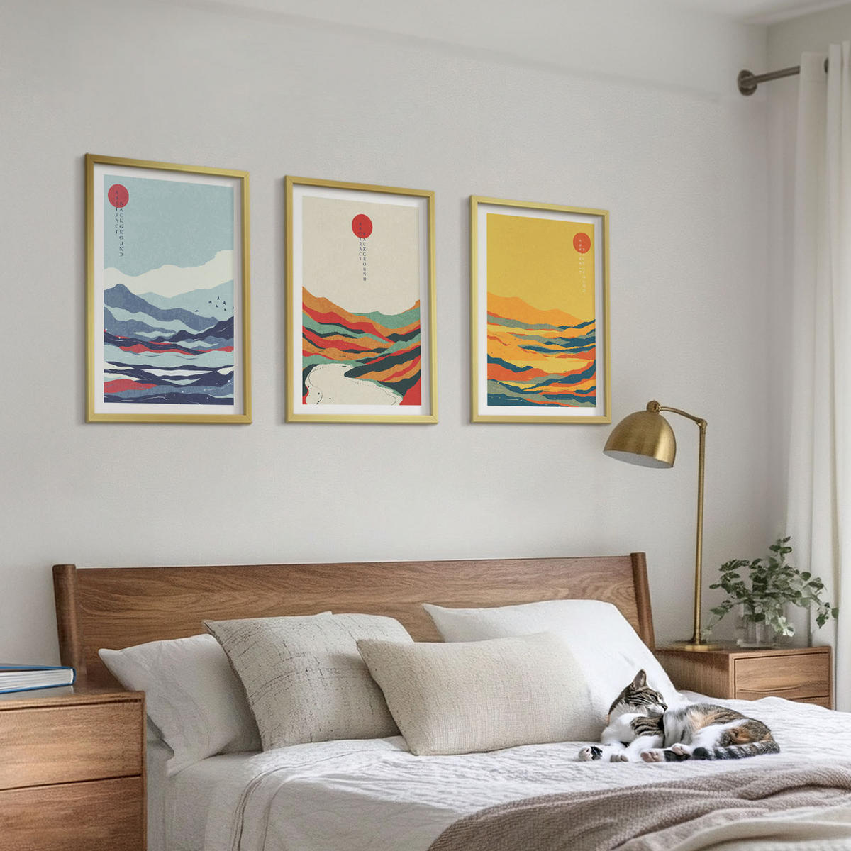 BILDER SET 3er Set - 40x60 cm Goldrahmen - Abstraktion von farbenfrohen Bergen und Flüssen - Goldfarben, Kunststoff (40/60cm) - TULUP
