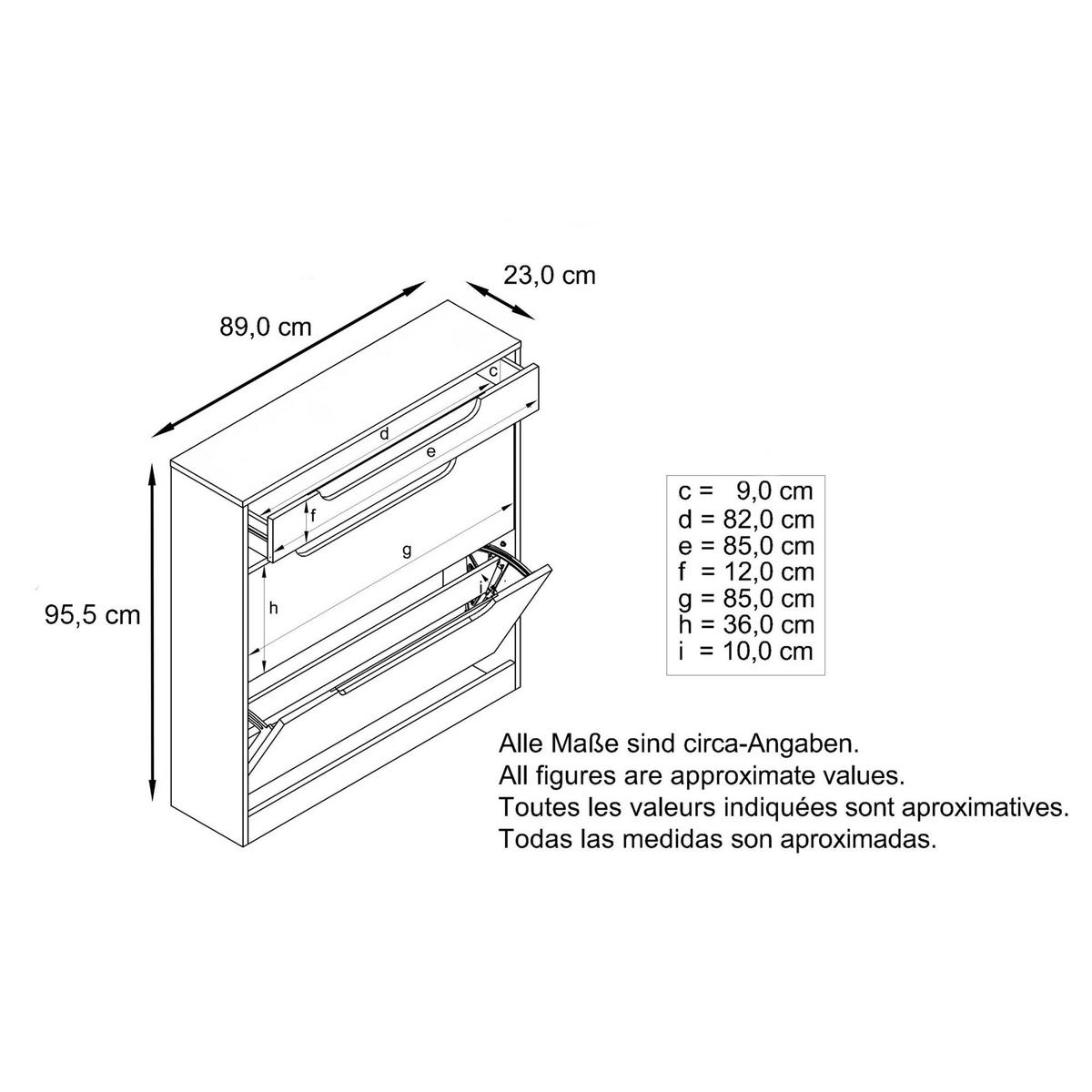 SCHUHSCHRANK Venezia Schmal mit 2 Klappen und 1 Schublade, Platzsparender Schuhkipper, Schwarz Hochglanz (89 x 95,5 x 23 cm) - Schwarz Hochglanz, Holzwerkstoff (89/95.5/23cm) - InnoFurn