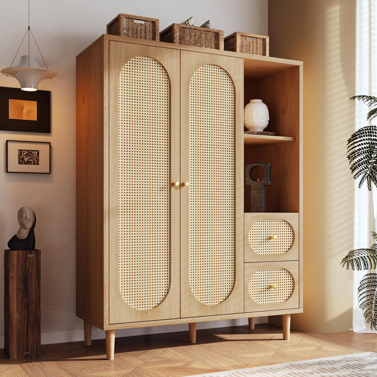 KLEIDERSCHRANK in Eichenfarbe Hochschrank mit Schubladen und Kleiderstange für Schlafzimmer, B120/T44/H161 cm - Eichefarben/Naturfarben, Holz/Holzwerkstoff (120/161/44cm) - STILVORA