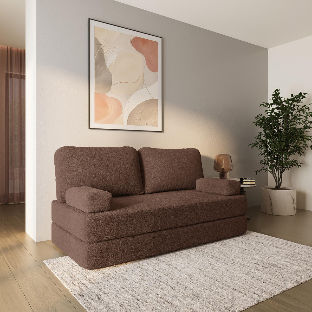 BETTSOFA NIKSI aus Schaumstoff Bucle-Stoff Braun Schlaffunktion - Braun, Textil (170/86/80cm) - MASSENO