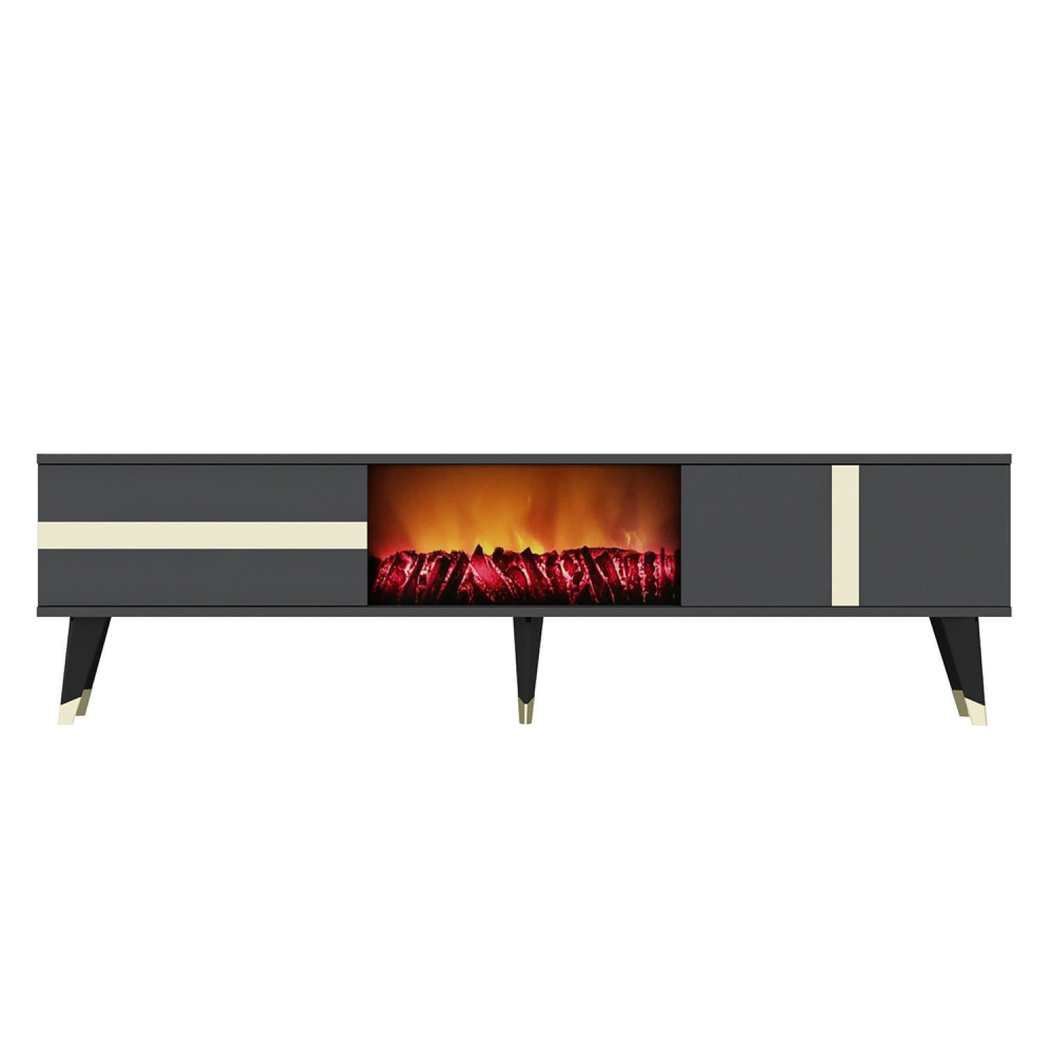 TV-MÖBEL Suny anthrazit 150 cm im zeitgenössischen Stil mit LED-Kamin - Grau, Holz (150/29/50cm) - Concept Usine