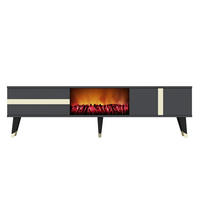 TV-MÖBEL Suny anthrazit 150 cm im zeitgenössischen Stil mit LED-Kamin - Grau, Holz (150/29/50cm) - Concept Usine