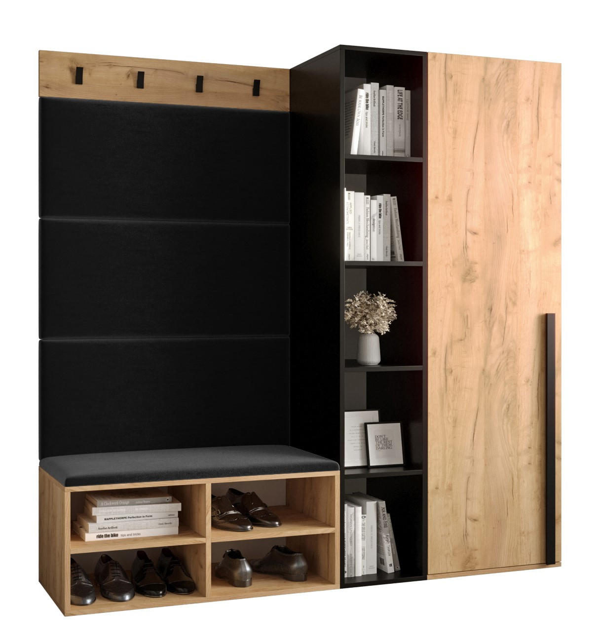 GARDEROBEN-SET 164/184/42 - Eichefarben/Schwarz, Holz/Kunststoff (164/184/42cm) - MÖBEL KRYSPOL