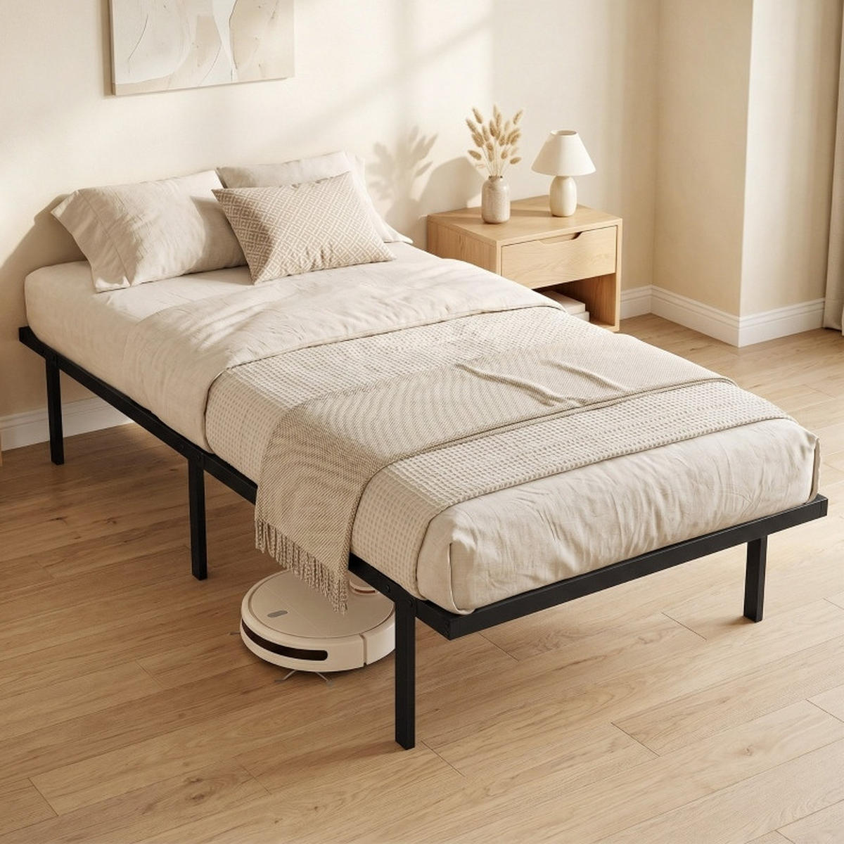 BETT 90 x 200 cm aus Metall in Schwarz mit Stauraum und ohne Kopfteil - Schwarz, Metall (90/200cm) - Flora Grace