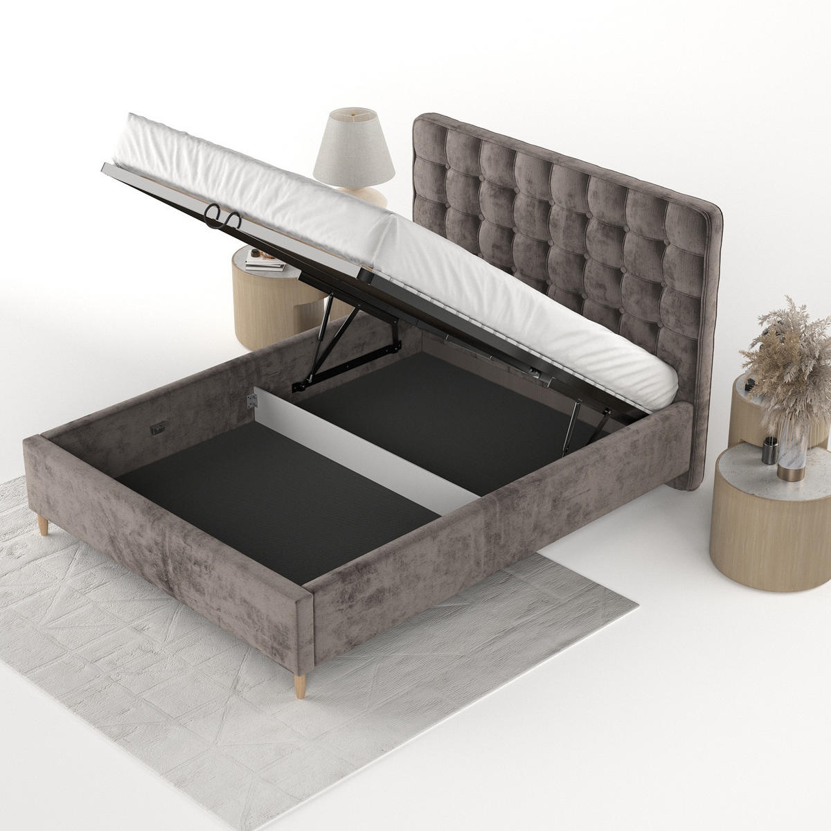 POLSTERBETT Paloma 140/200 cm Braun im Lotta Stoff - Naturfarben/Braun, Holz/Holzwerkstoff (140/200cm) - AltaBeds