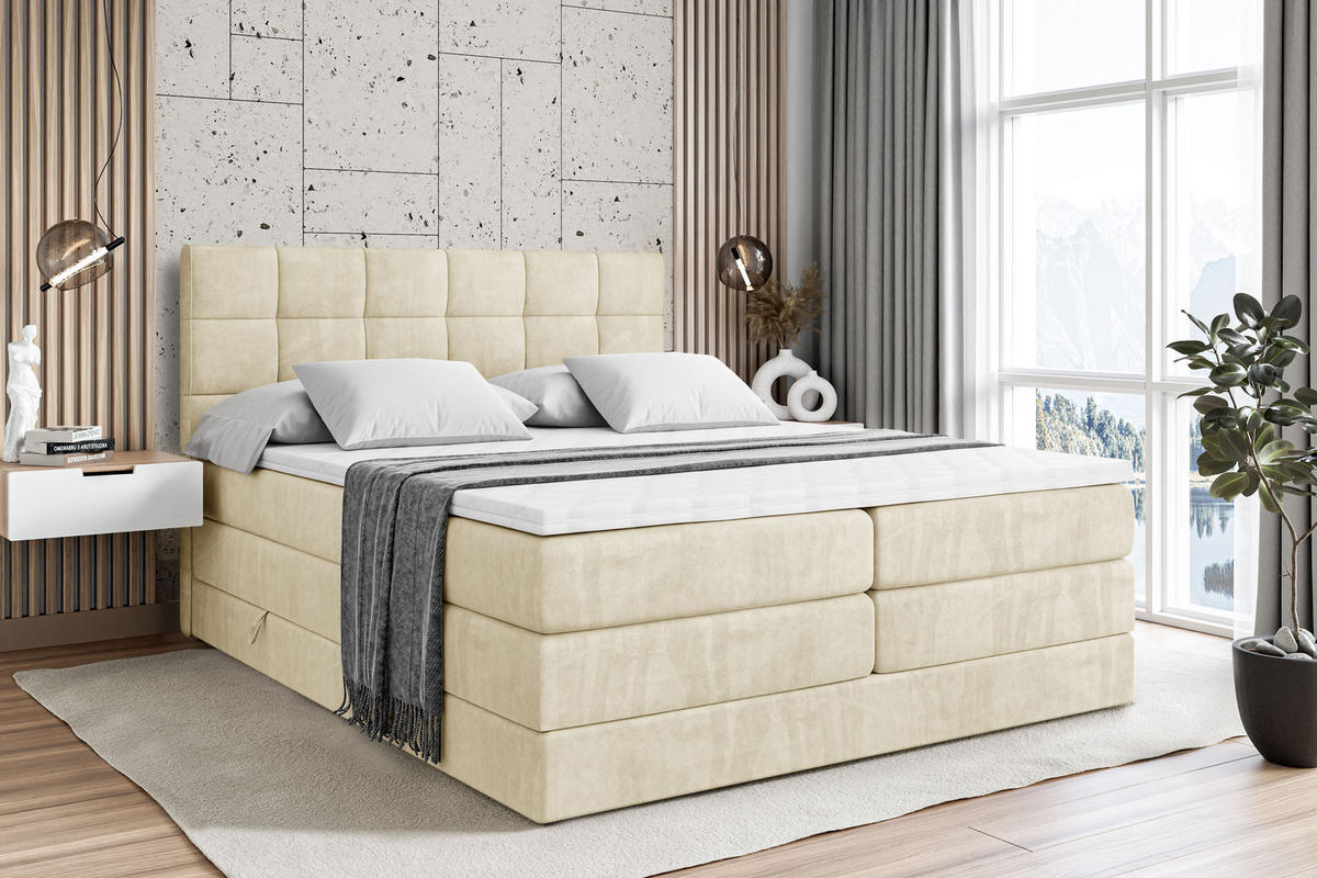 BOXSPRINGBETT APO KING - 160 x 200 - H3/H4 - Beige - Beige, Holzwerkstoff (160/200cm) - ALTDECOR