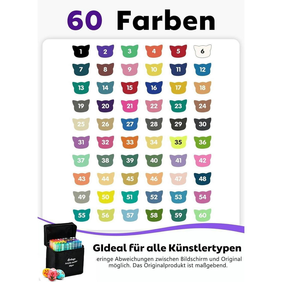 ACRYLSTIFTE Set 60 Farben Doppelspitze mit App - Multicolor, Kunststoff (16/10/16.5cm)