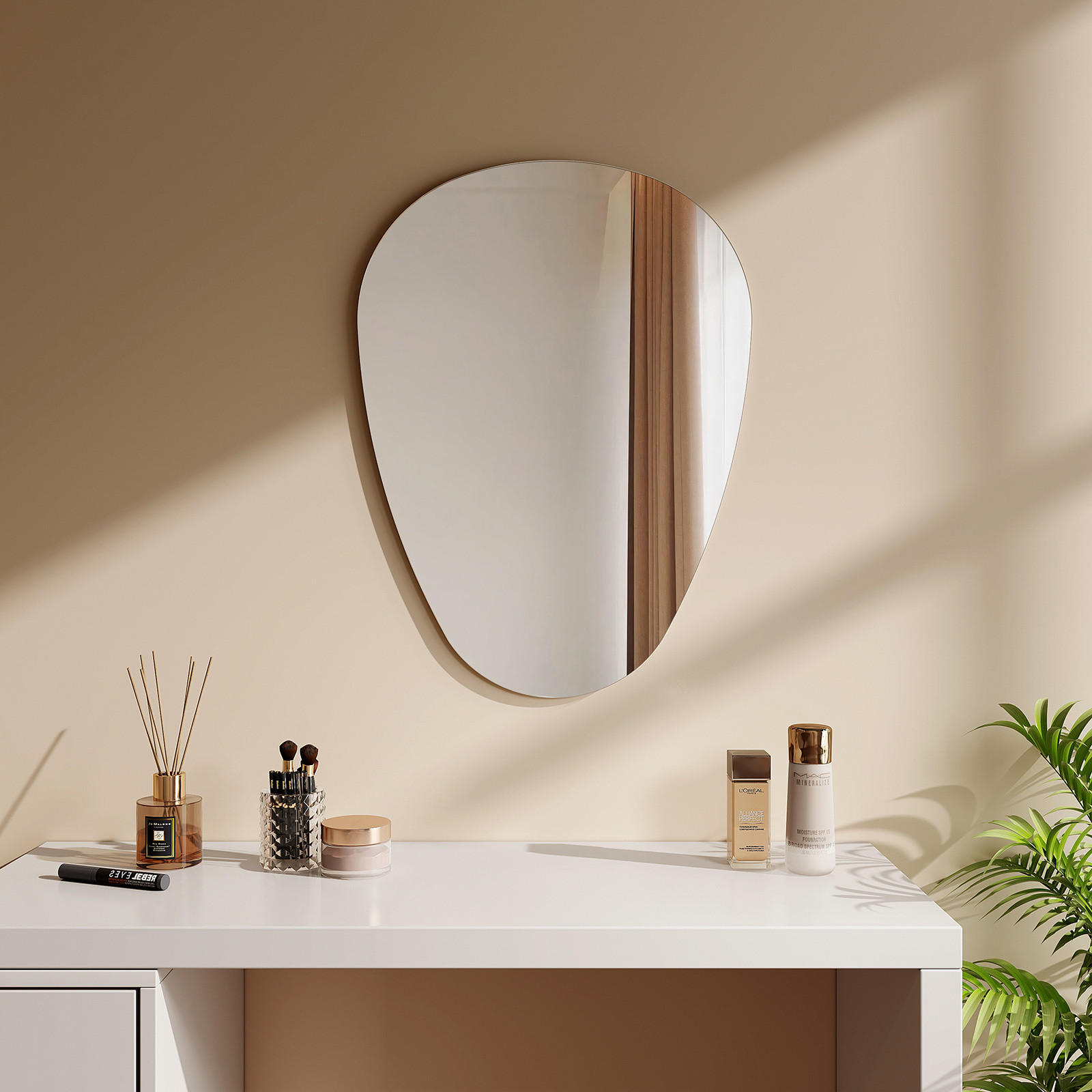 WANDSPIEGEL Asymmetrisch Umweltspiegel 70/50/2,5 cm - Weiß, Glas (50/2.4/70cm) - EMKE