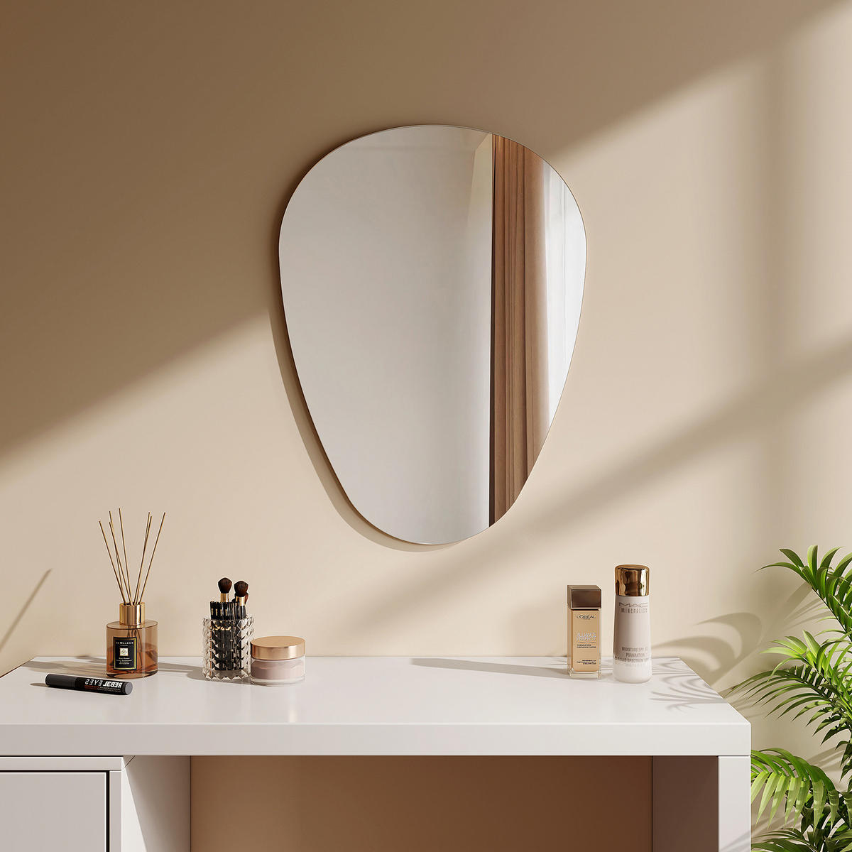 WANDSPIEGEL Asymmetrisch Umweltspiegel 70/50/2,5 cm - Weiß, Glas (50/2.4/70cm) - EMKE