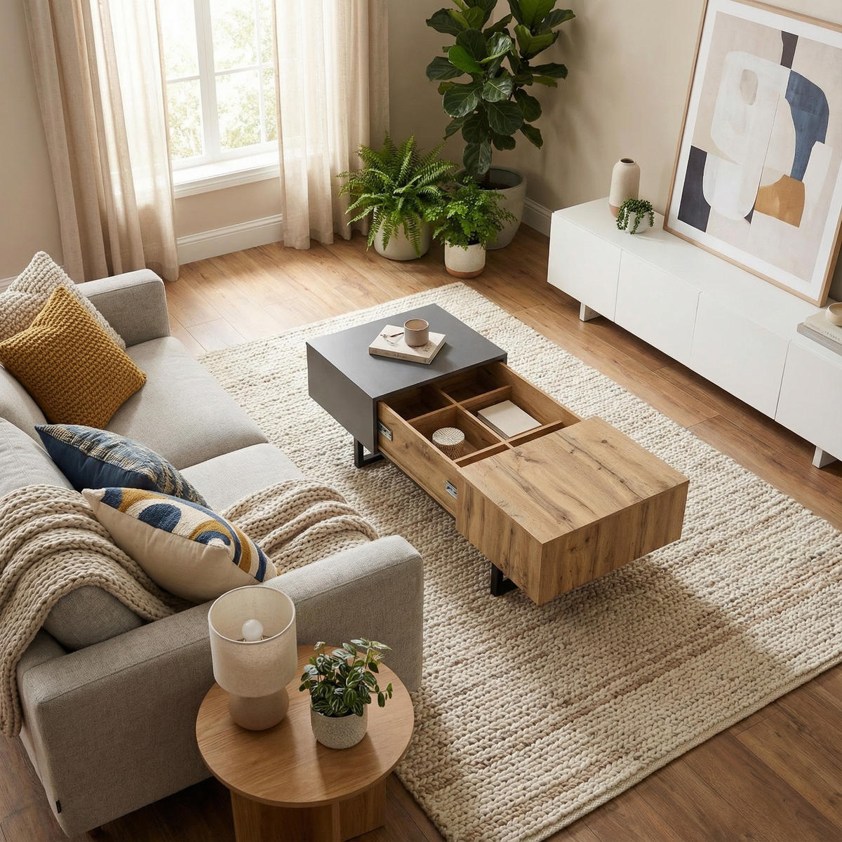 COUCHTISCH ausziehbar in Holz & Anthrazit - Eichefarben, Holzwerkstoff (55/100/40cm) - Urban Meuble