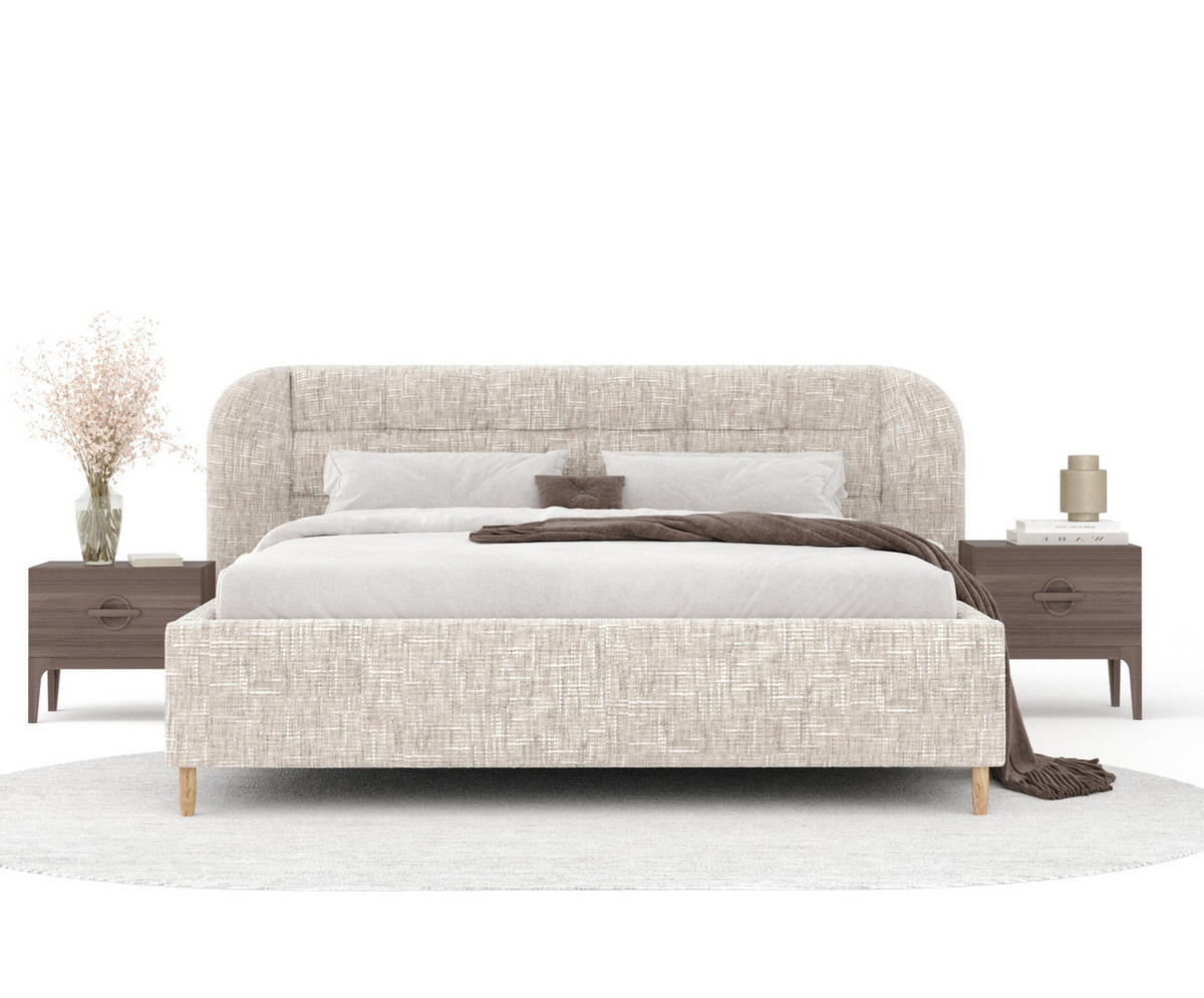 POLSTERBETT Nuno Creme 140/200 cm im Chenille-Stoff - Creme/Naturfarben, Holz/Holzwerkstoff (140/200cm) - Maison de Reve