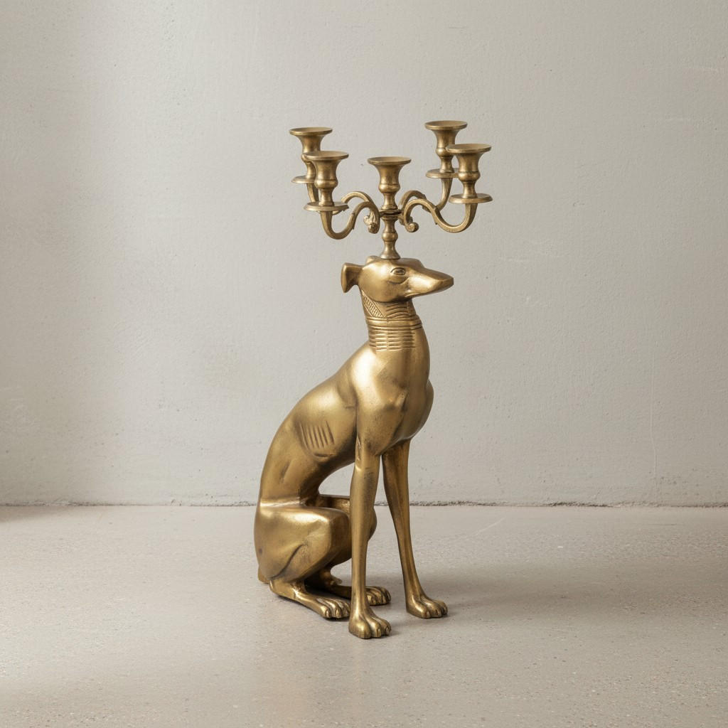 DEKOFIGUR Kerzenhalter Windhund Aluminium Gold 69 cm mit 5 Armen - Goldfarben, Textil (26/69/40cm) - KADIMA DESIGN