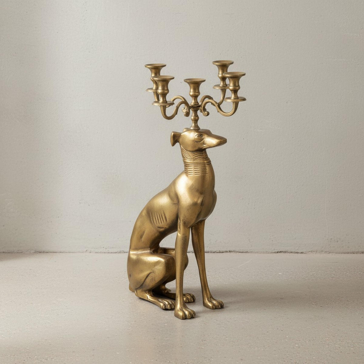 DEKOFIGUR Kerzenhalter Windhund Aluminium Gold 69 cm mit 5 Armen - Goldfarben, Textil (26/69/40cm) - KADIMA DESIGN