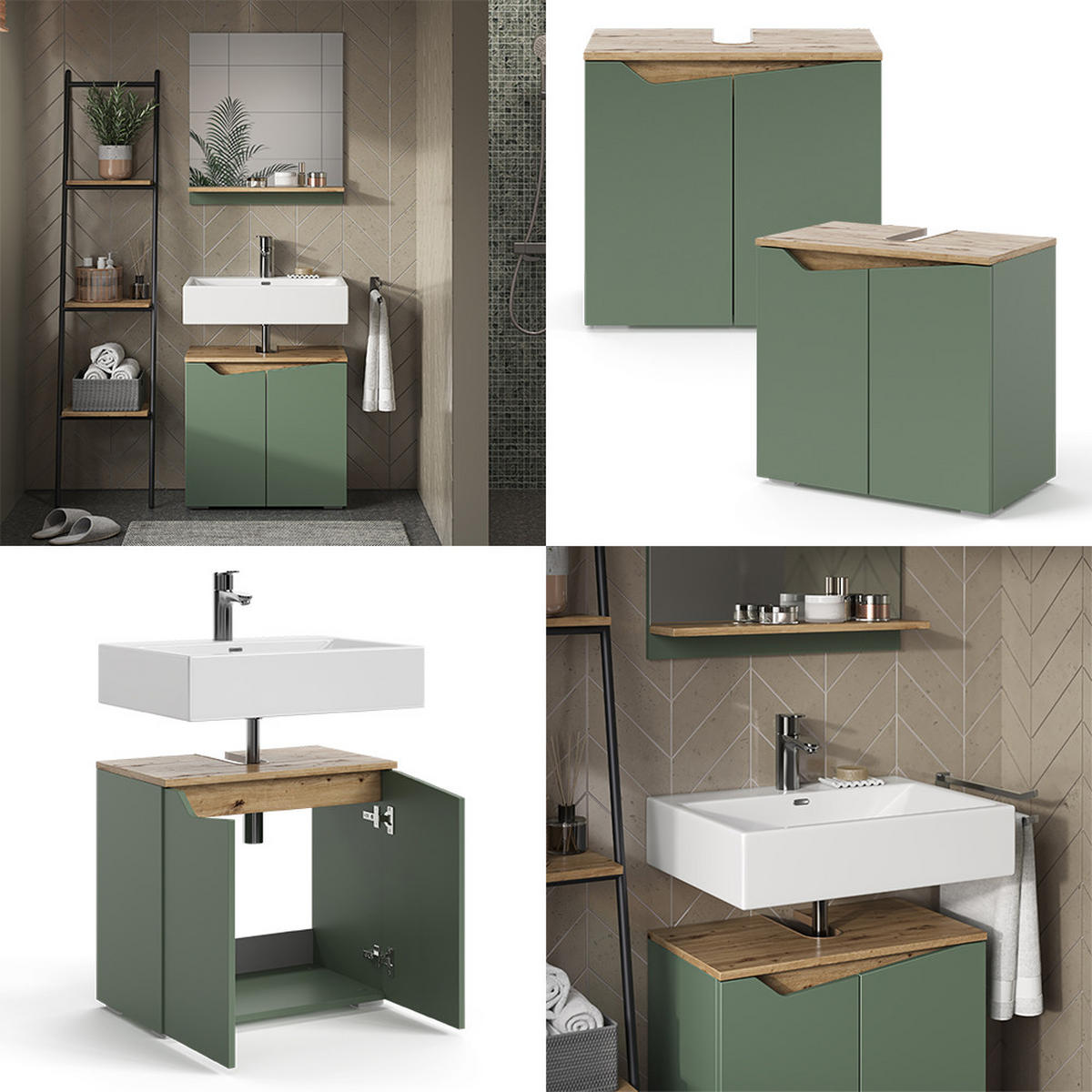 WASCHBECKENUNTERSCHRANK Marelle Grün/Anthrazit 60 x 57.5 cm mit 2 Türen - Grün, Holzwerkstoff (60/57.5/35cm) - Vicco