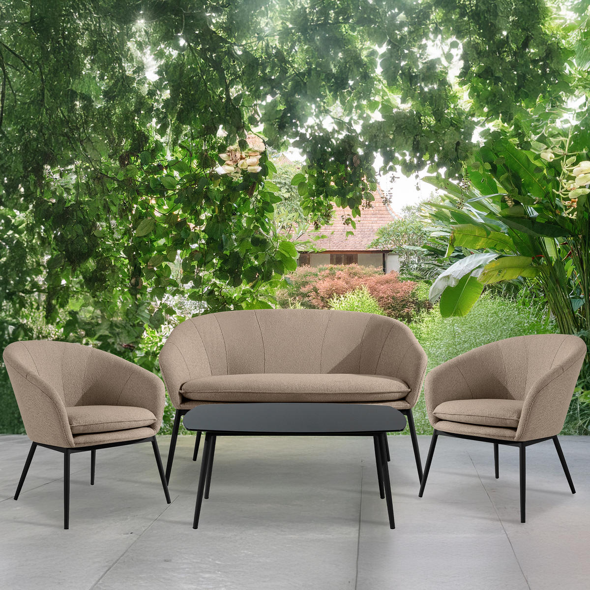 GARTENMÖBELSET SOLIS Gartenlounge-Set, hellbraun/schwarz - Hellbraun, Textil/Metall - KONSIMO®