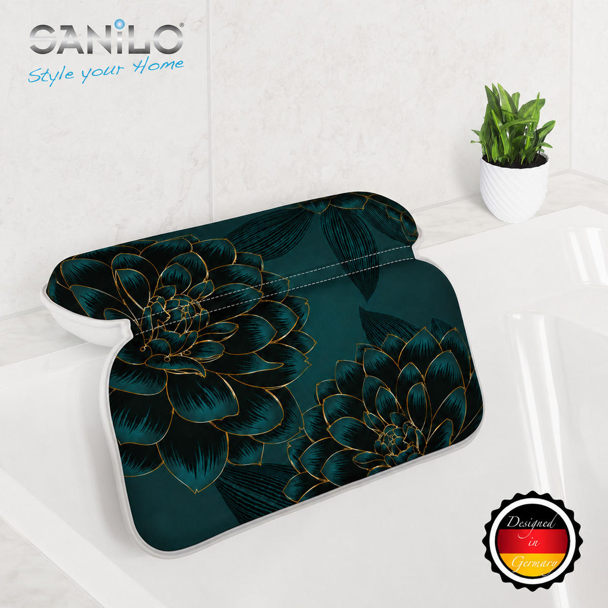 BADEWANNENKISSEN Dahlien - Grün, Kunststoff (39/5.5cm) - Sanilo